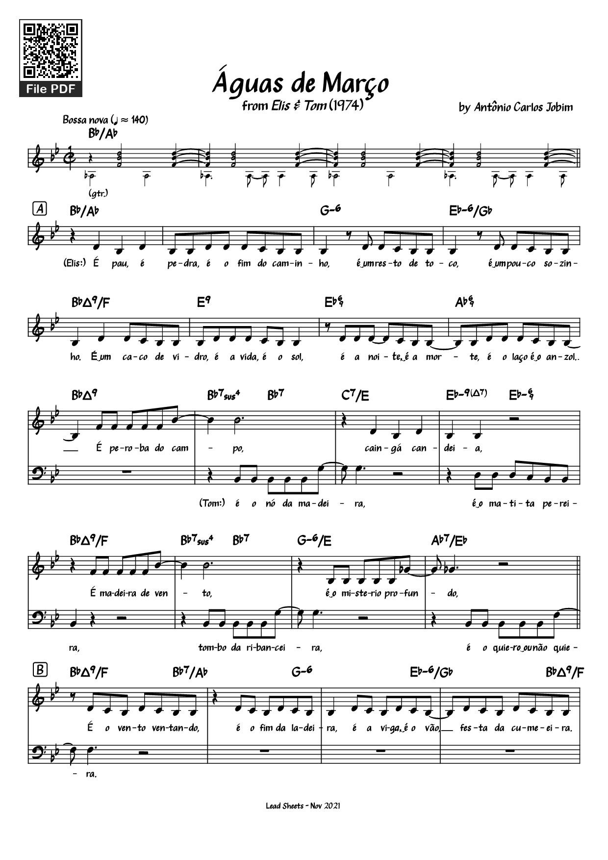 Sheet nhạc PDF bài Águas de Março Piano