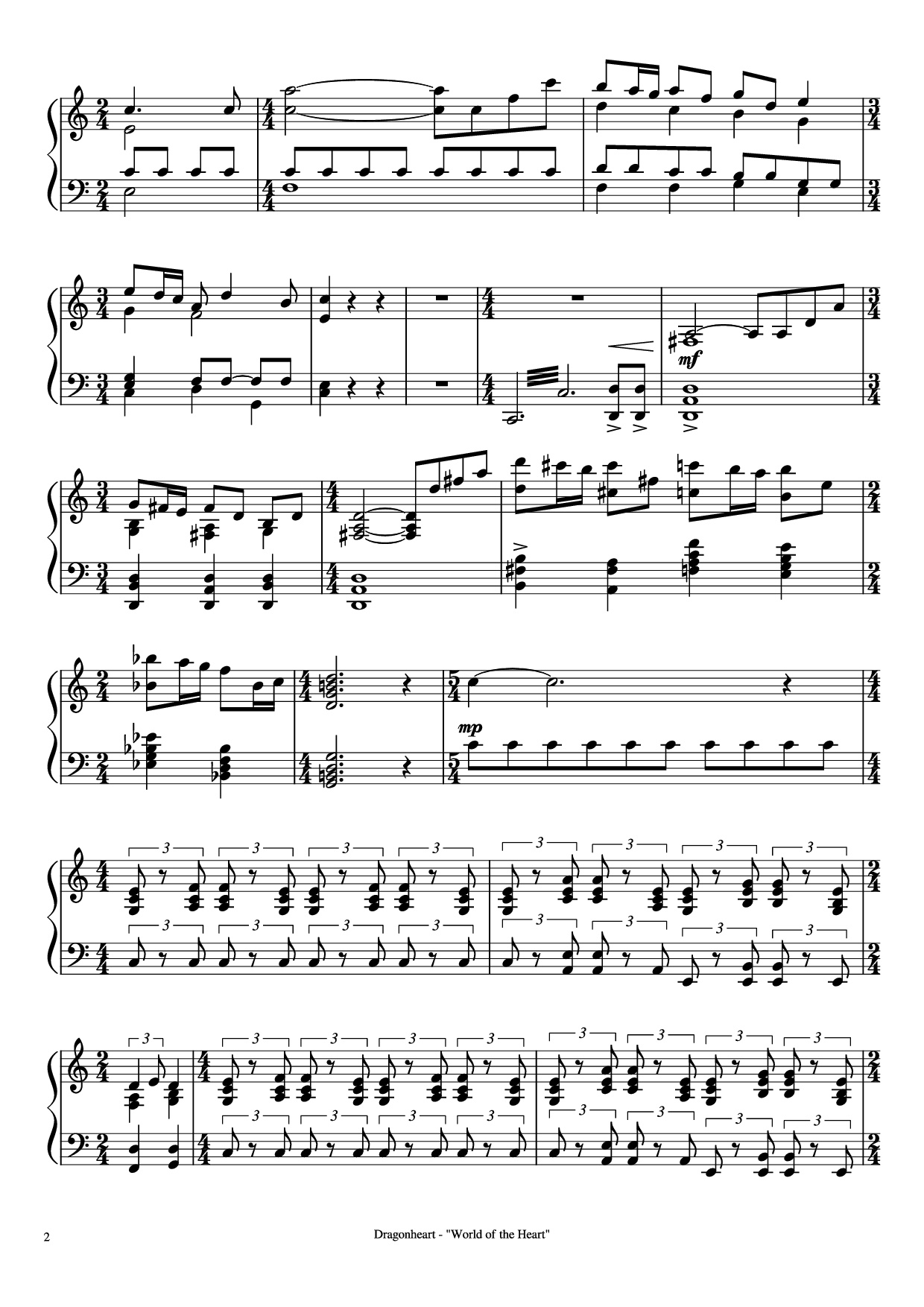 Trang 2 của Sheet nhạc PDF Piano bài hát Dragonheart - The World of the Heart Piano - Music by Randy Edelman