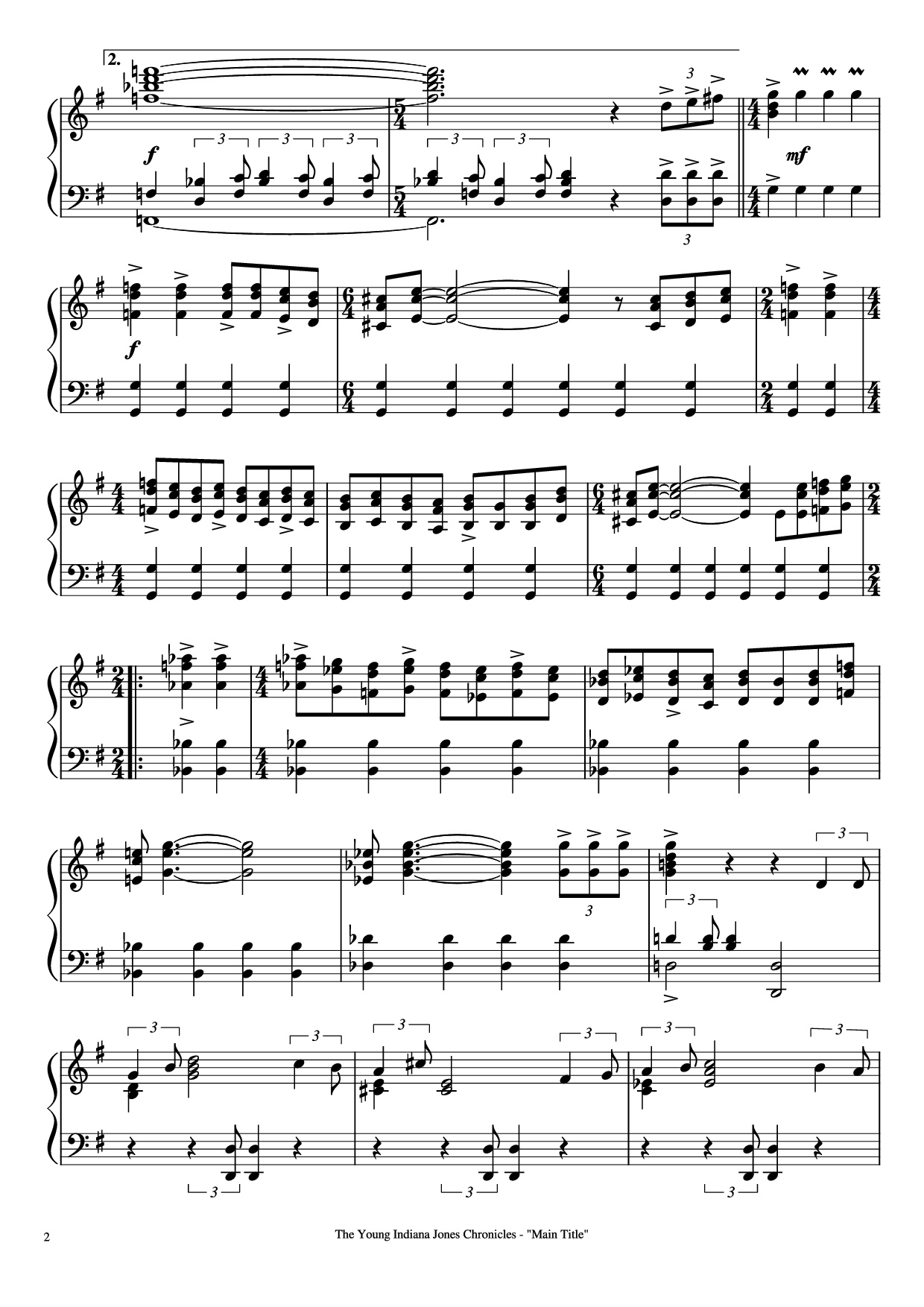 Trang 2 của Sheet nhạc PDF Piano bài hát The Young Indiana Jones Chronicles - Main Title Piano - Music by Laurence Rosenthal