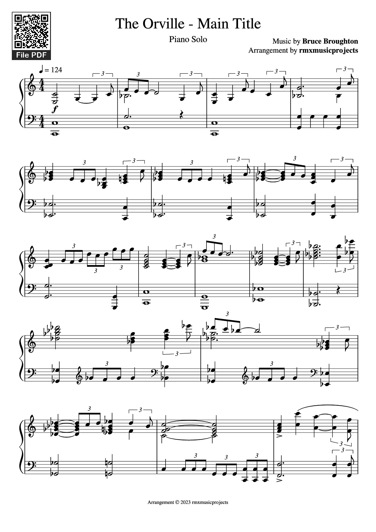 Trang 1 của Sheet nhạc PDF Piano bài hát The Orville - Main Title Piano - Music by Bruce Broughton