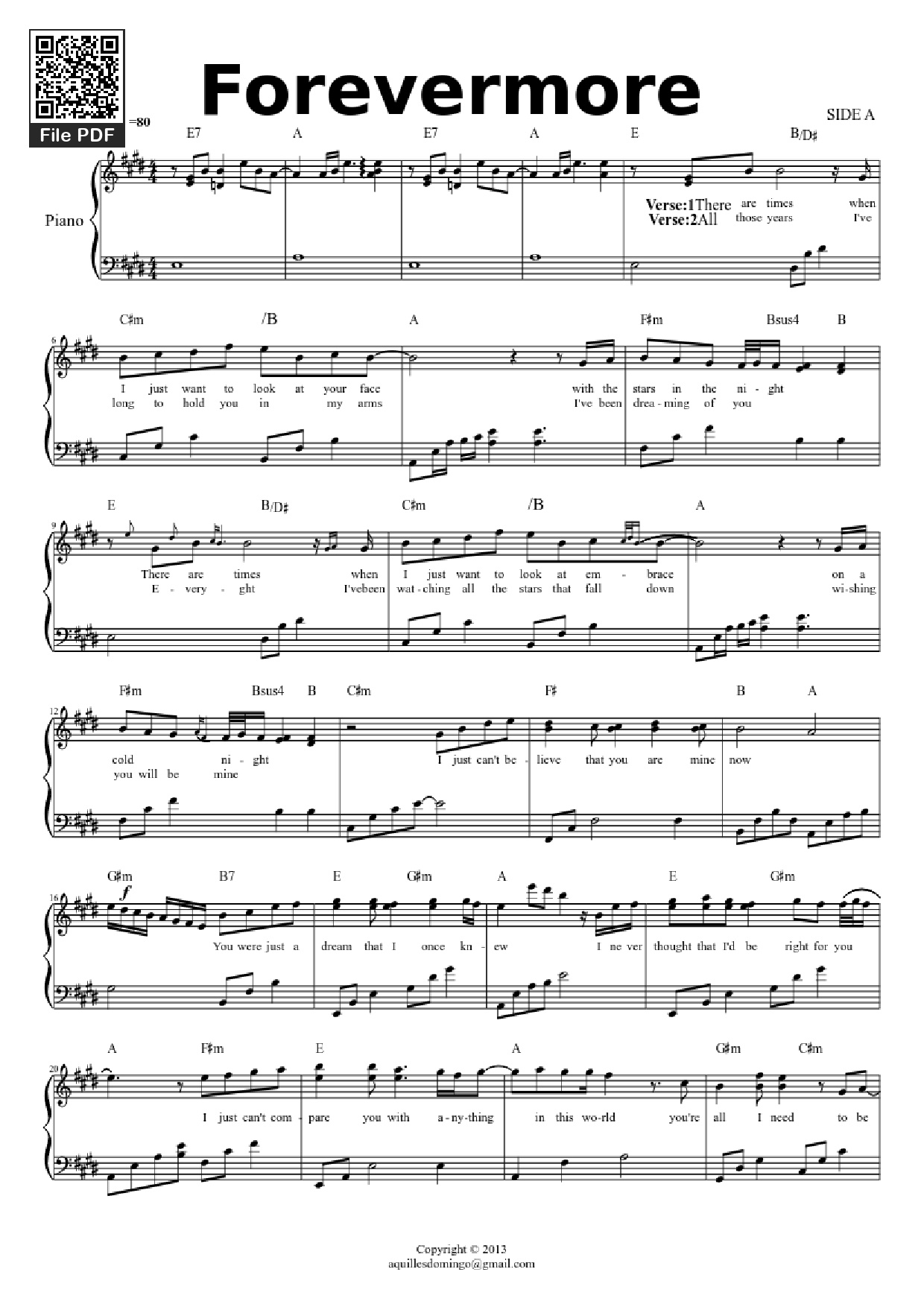 Trang 1 của Sheet nhạc PDF Piano bài hát Forevermore Piano - SIDE A