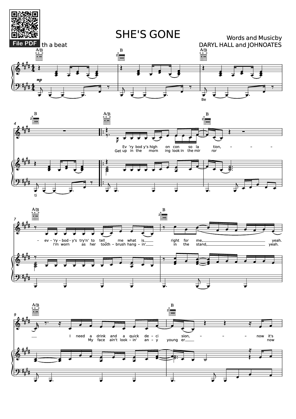 Sheet nhạc PDF bài SHE'S GONE Piano
