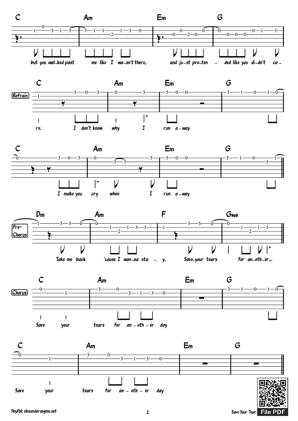 Trang 2 của Sheet nhạc PDF Guitar Tab bài hát ~ Save Your Tears ~ Guitar TAB - The Weeknd