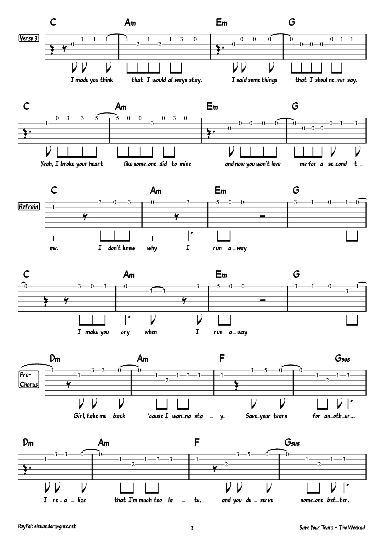 Trang 3 của Sheet nhạc PDF Guitar Tab bài hát ~ Save Your Tears ~ Guitar TAB - The Weeknd