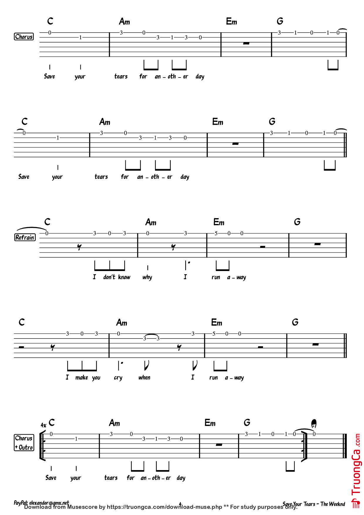 Trang 4 của Sheet nhạc PDF Guitar Tab bài hát ~ Save Your Tears ~ Guitar TAB - The Weeknd