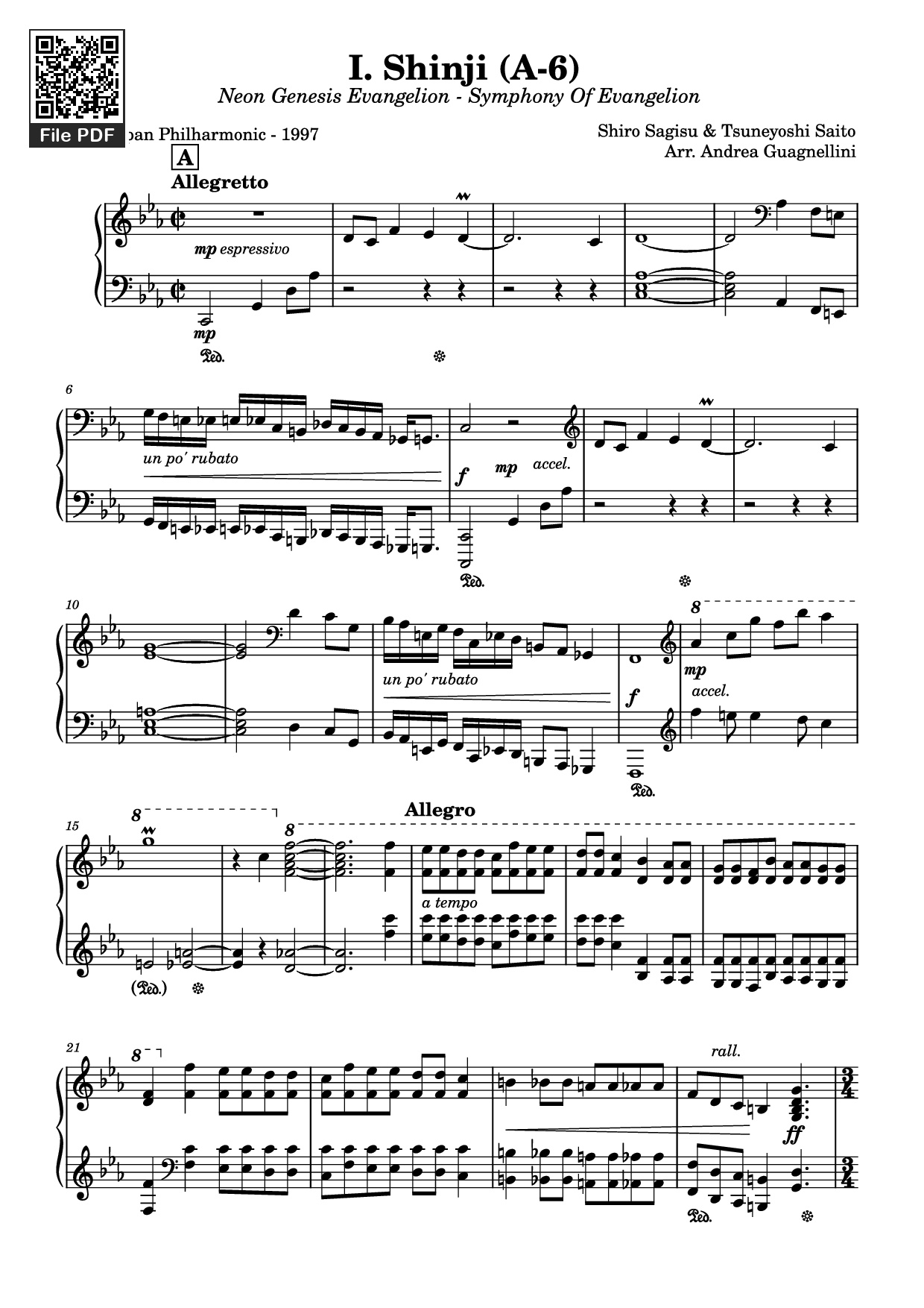 Trang 1 của Sheet nhạc PDF bài hát I. Shinji (A-6) Piano - Shiro Sagisu & Tsuneyoshi Saito
