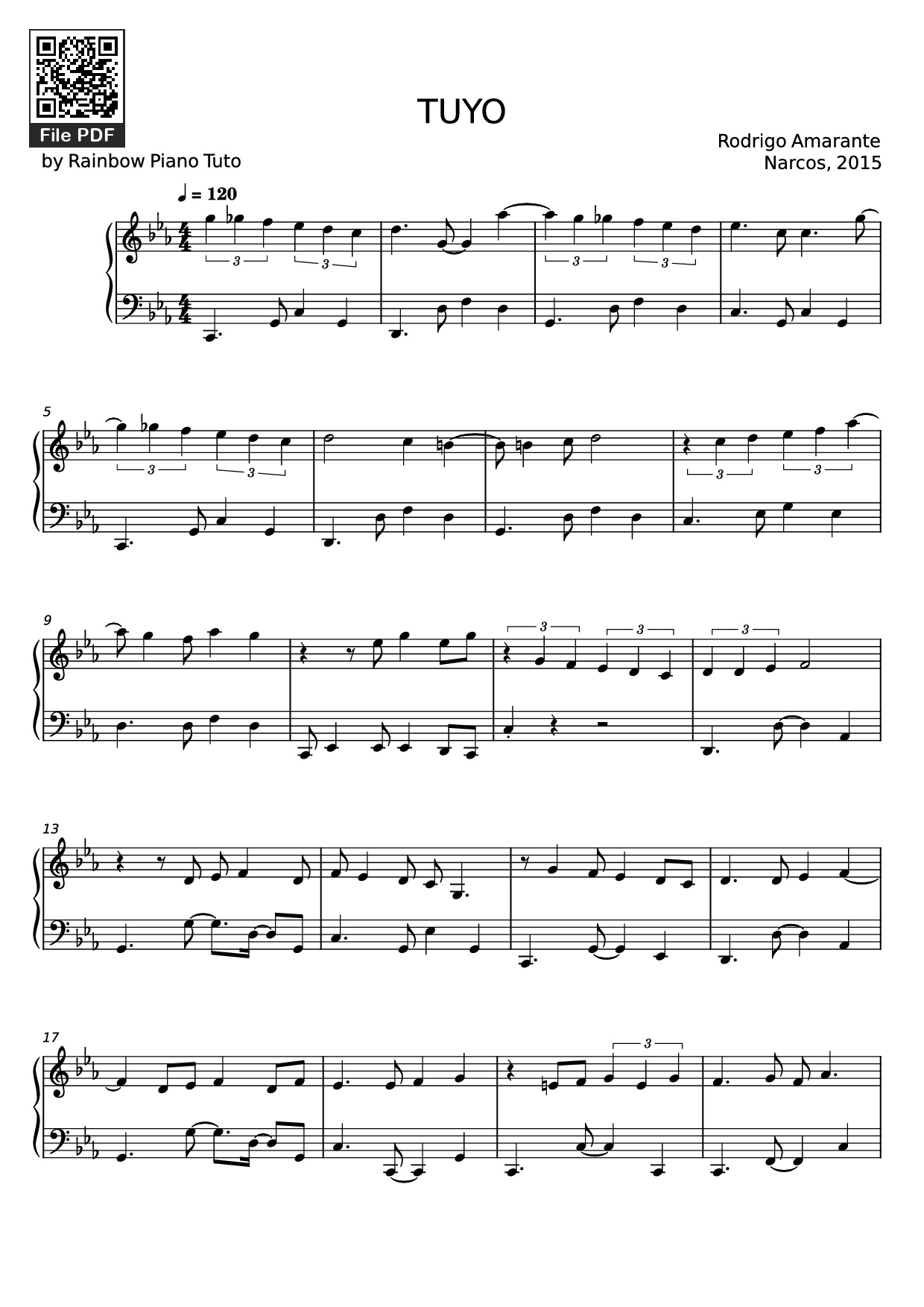 Trang 1 của Sheet nhạc PDF Piano bài hát TUYO Piano - Rodrigo Amarante