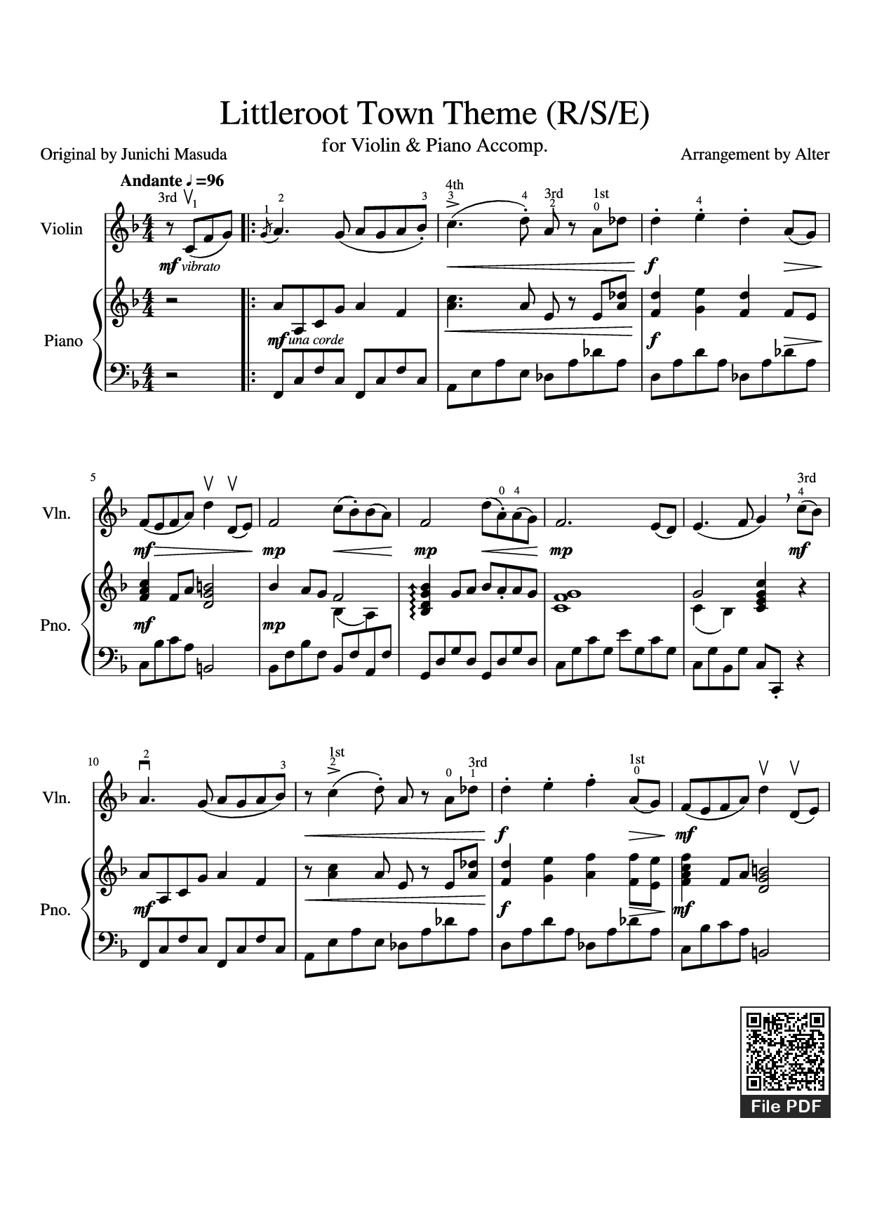Sheet nhạc PDF bài Littleroot Town Theme (R/S/E) Piano