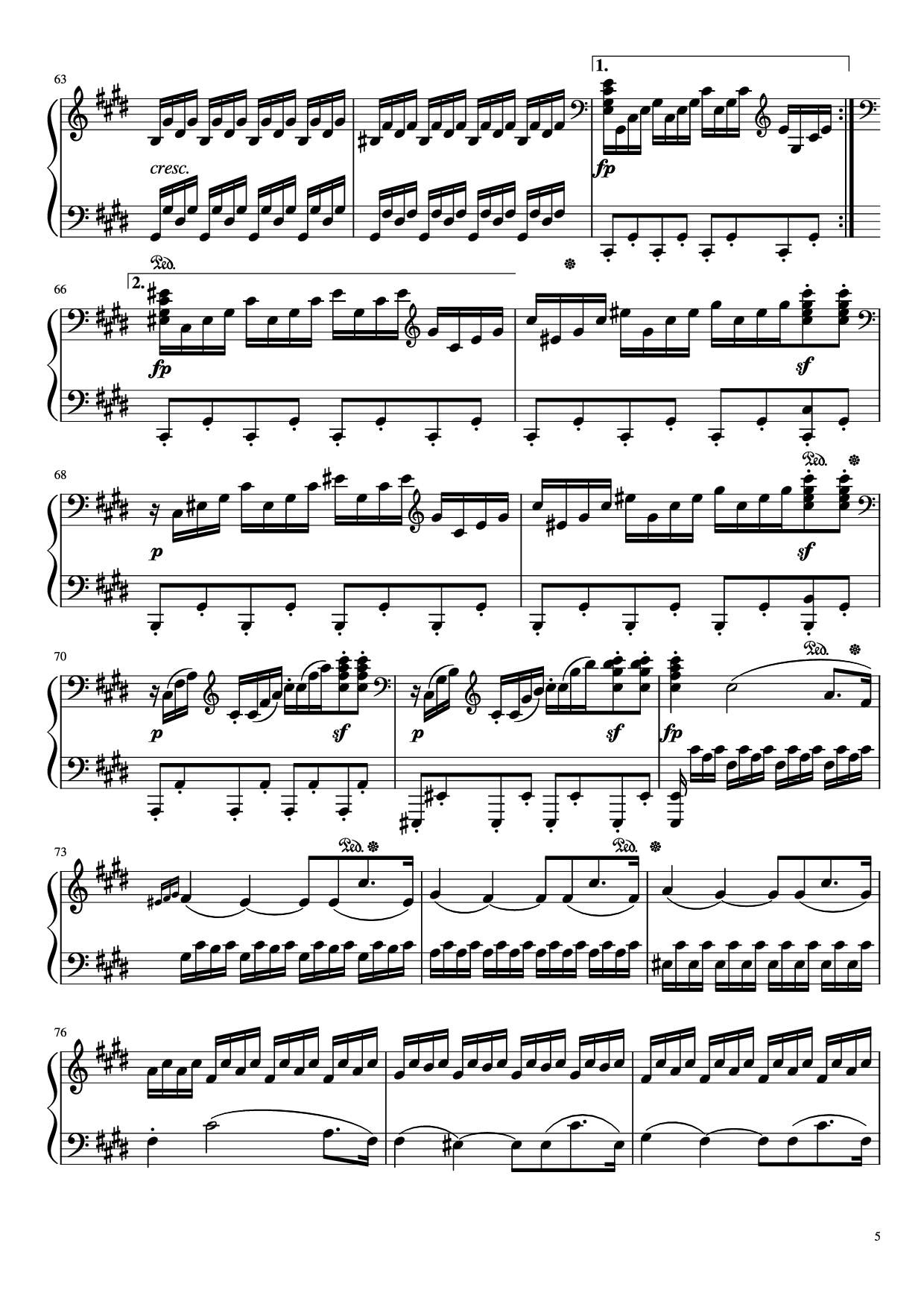 Trang 5 của Sheet nhạc PDF Piano bài hát Sonata in C# Minor, Moonlight Piano - LUDWIG VAN BEETHOVEN