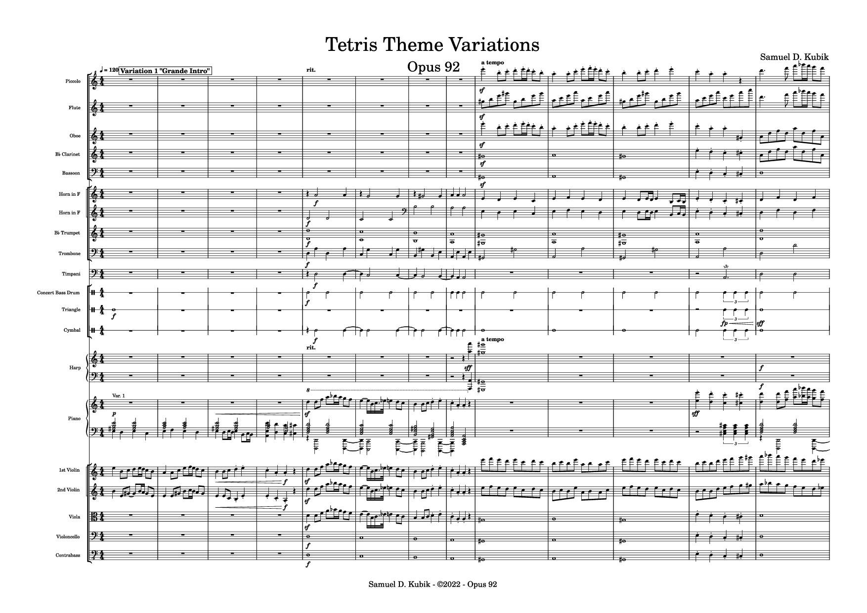 Sheet nhạc PDF bài Tetris Theme Variations Piano
