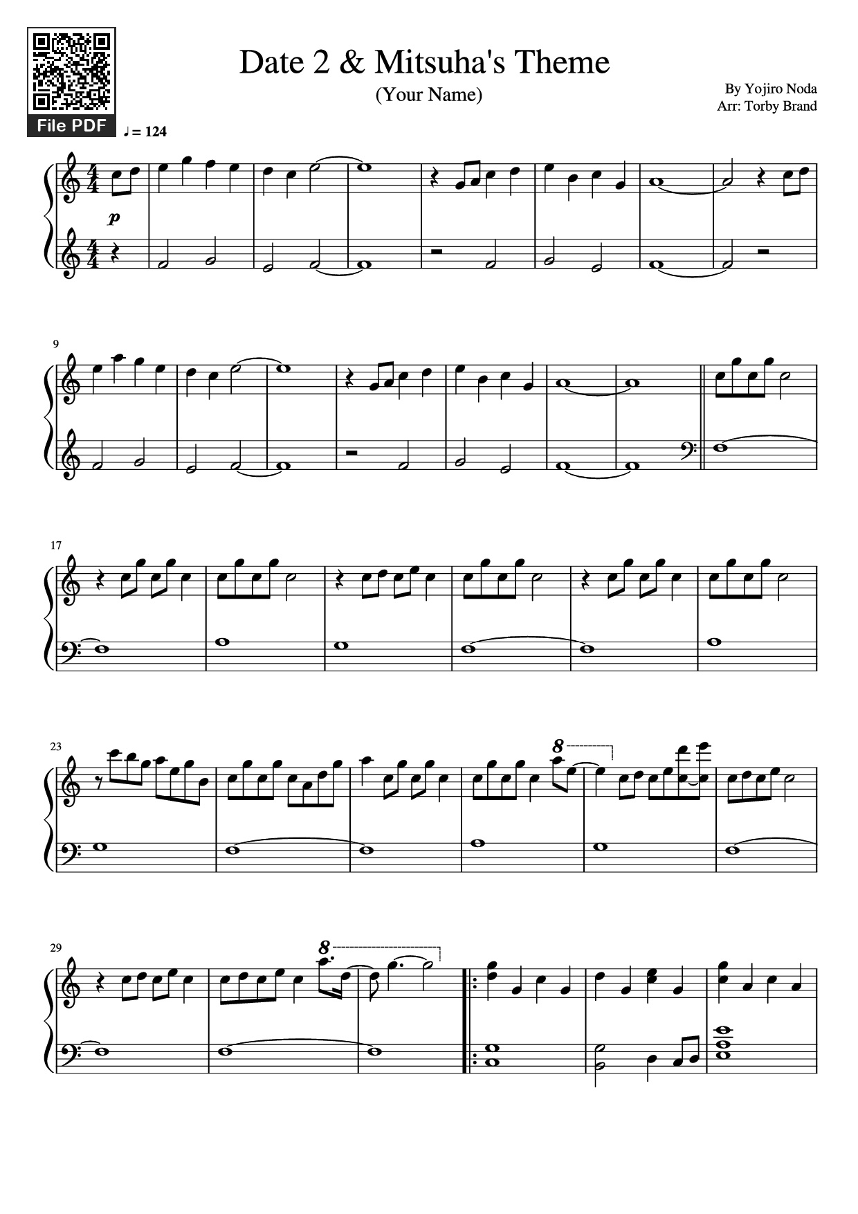 Sheet nhạc PDF bài Date 2 & Mitsuha's Theme Piano