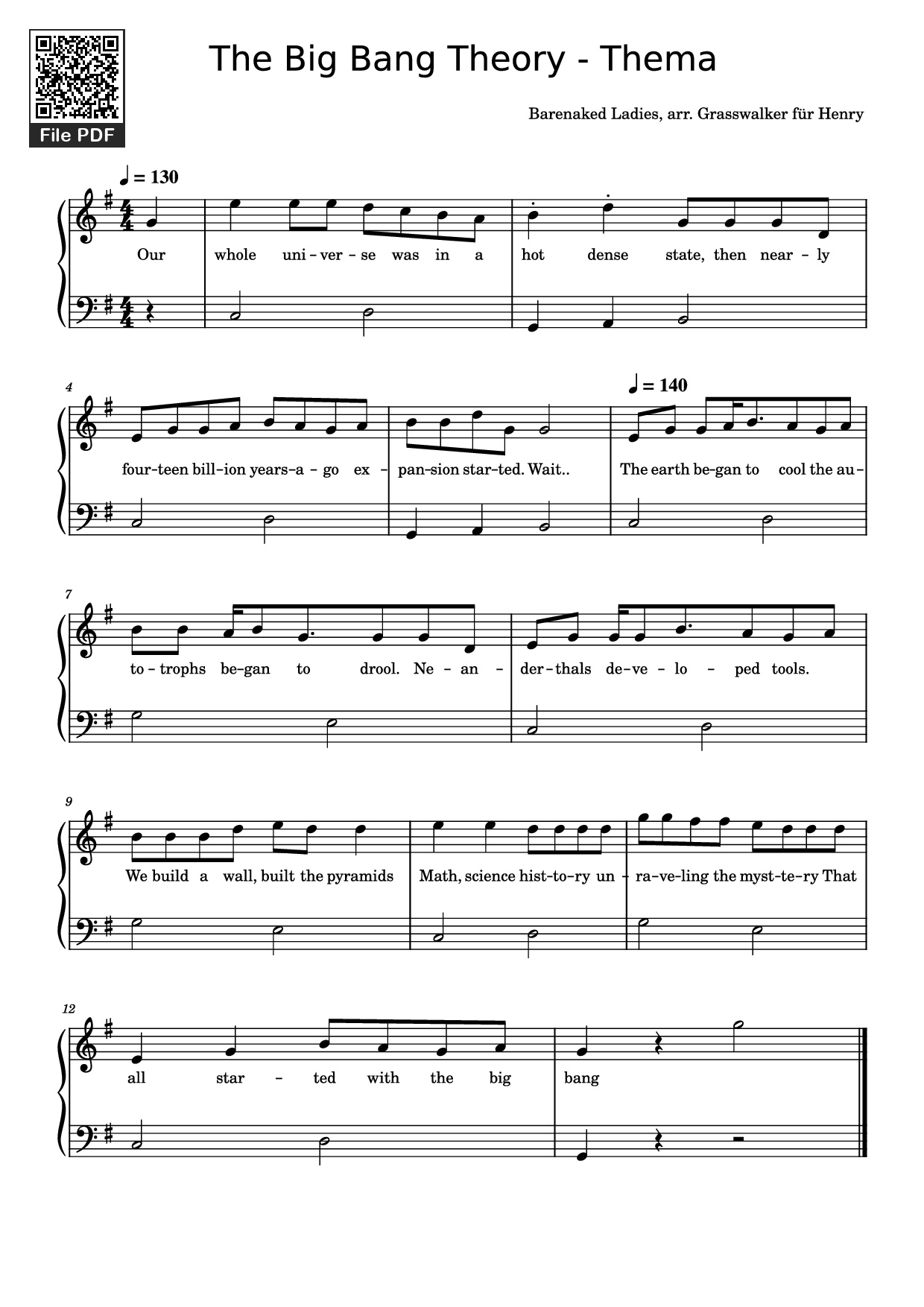 Trang 1 của Sheet nhạc PDF Piano bài hát The Big Bang Theory - Thema Piano - Barenaked Ladies, arr. Grasswalker für Henry