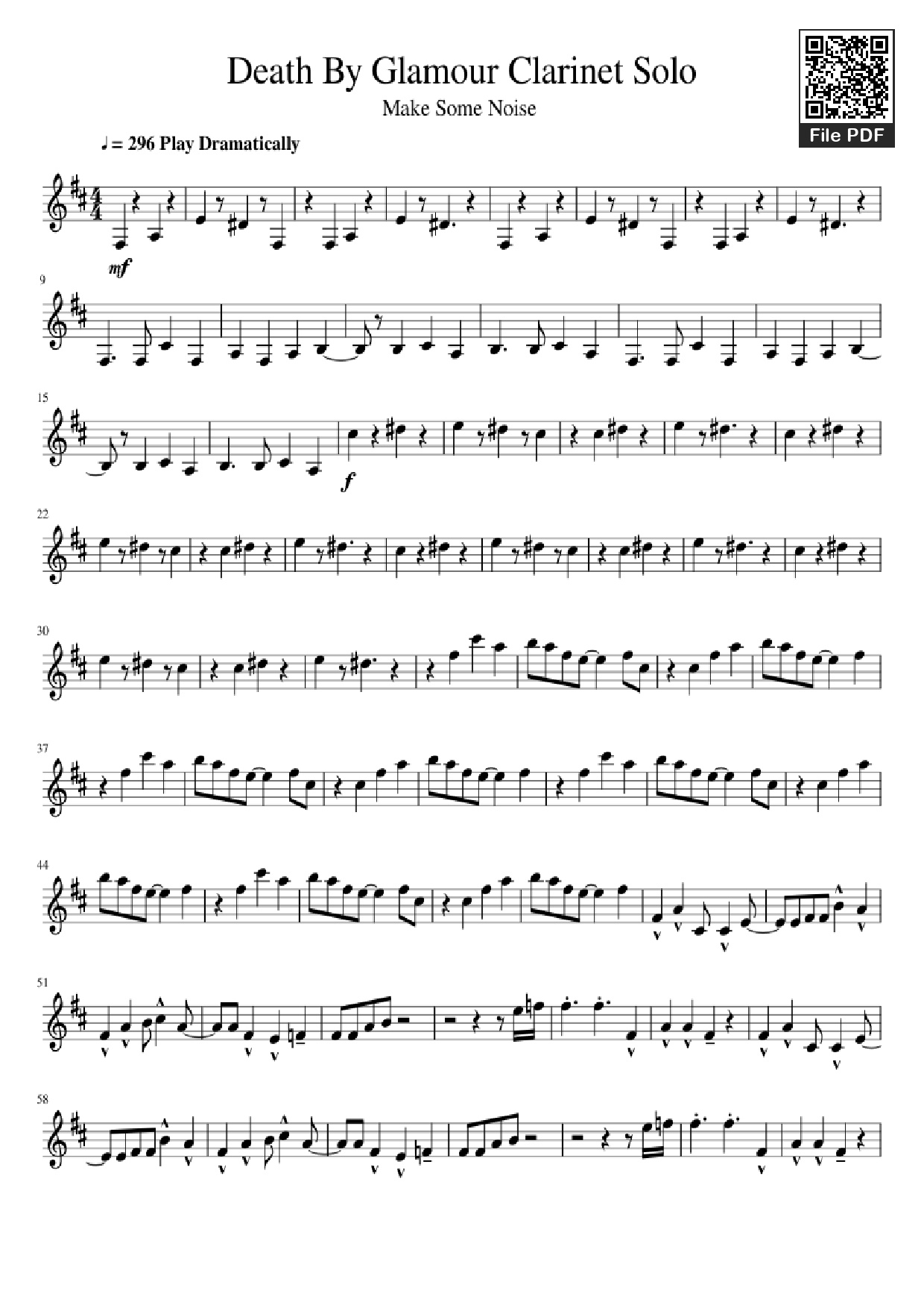 Trang 1 của Sheet nhạc PDF bài hát Death By Glamour Clarinet Solo - Moofin