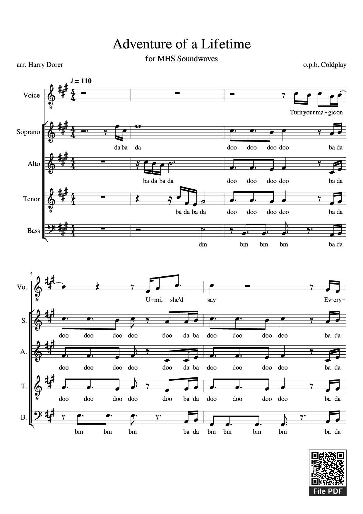 Trang 1 của Sheet nhạc PDF bài hát Adventure of a Lifetime - O.p.b. Coldplay