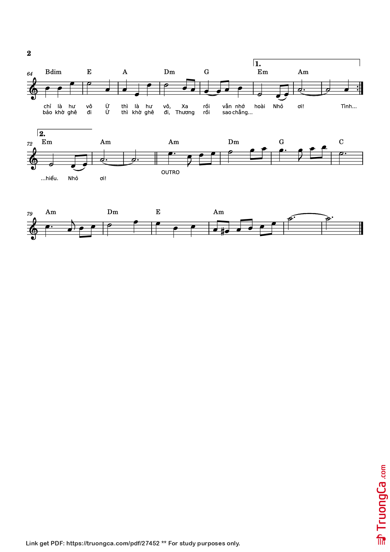Trang 2 của Sheet nhạc PDF Piano bài hát Nhỏ ơi (bản Chí Tài) - Đào Quang Nhật