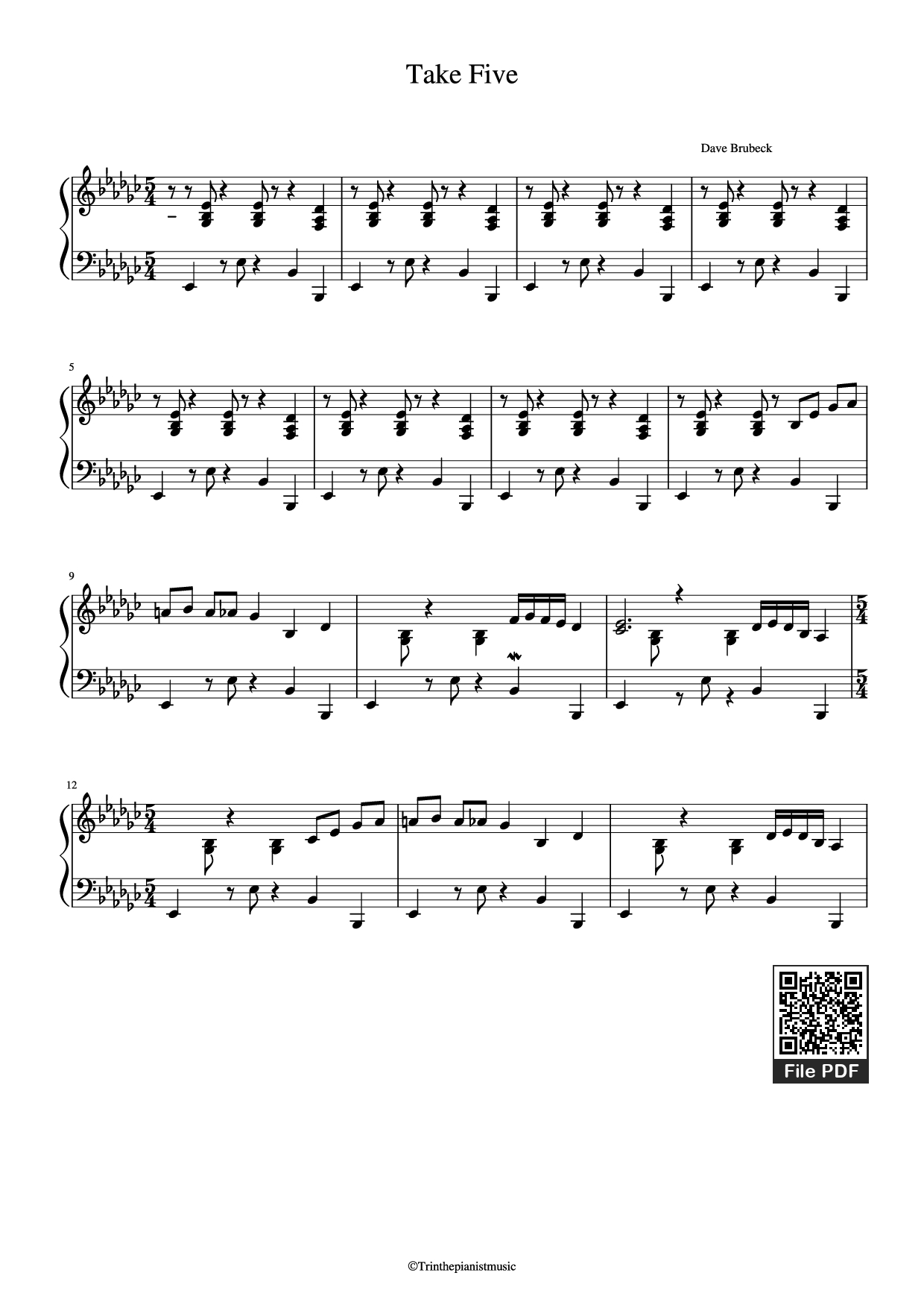 Trang 1 của Sheet nhạc PDF Piano bài hát Take Five Piano - Dave Brubeck