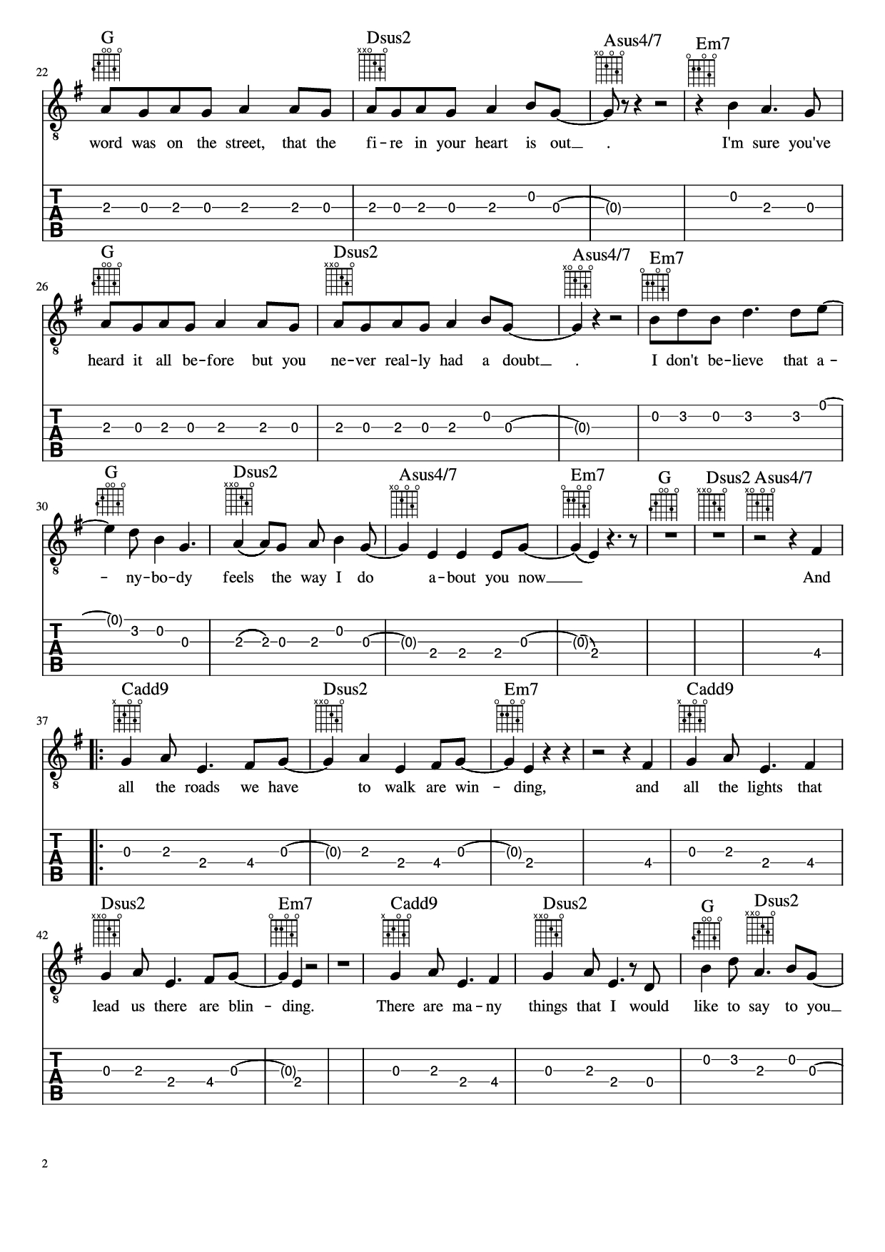 Trang 2 của Sheet nhạc PDF Guitar Tab bài hát Wonderwall Guitar TAB - Oasis
