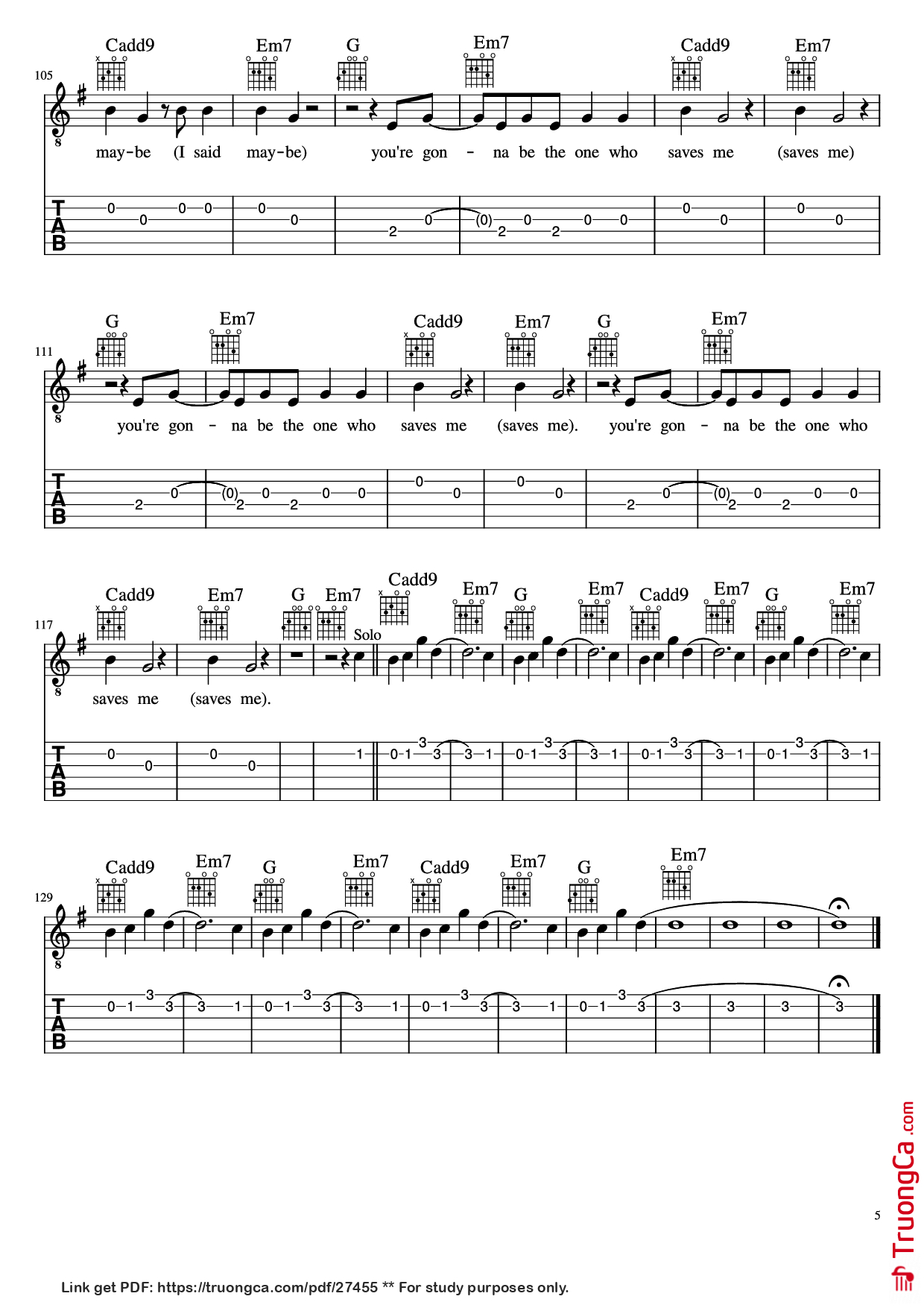 Trang 5 của Sheet nhạc PDF Guitar Tab bài hát Wonderwall Guitar TAB - Oasis