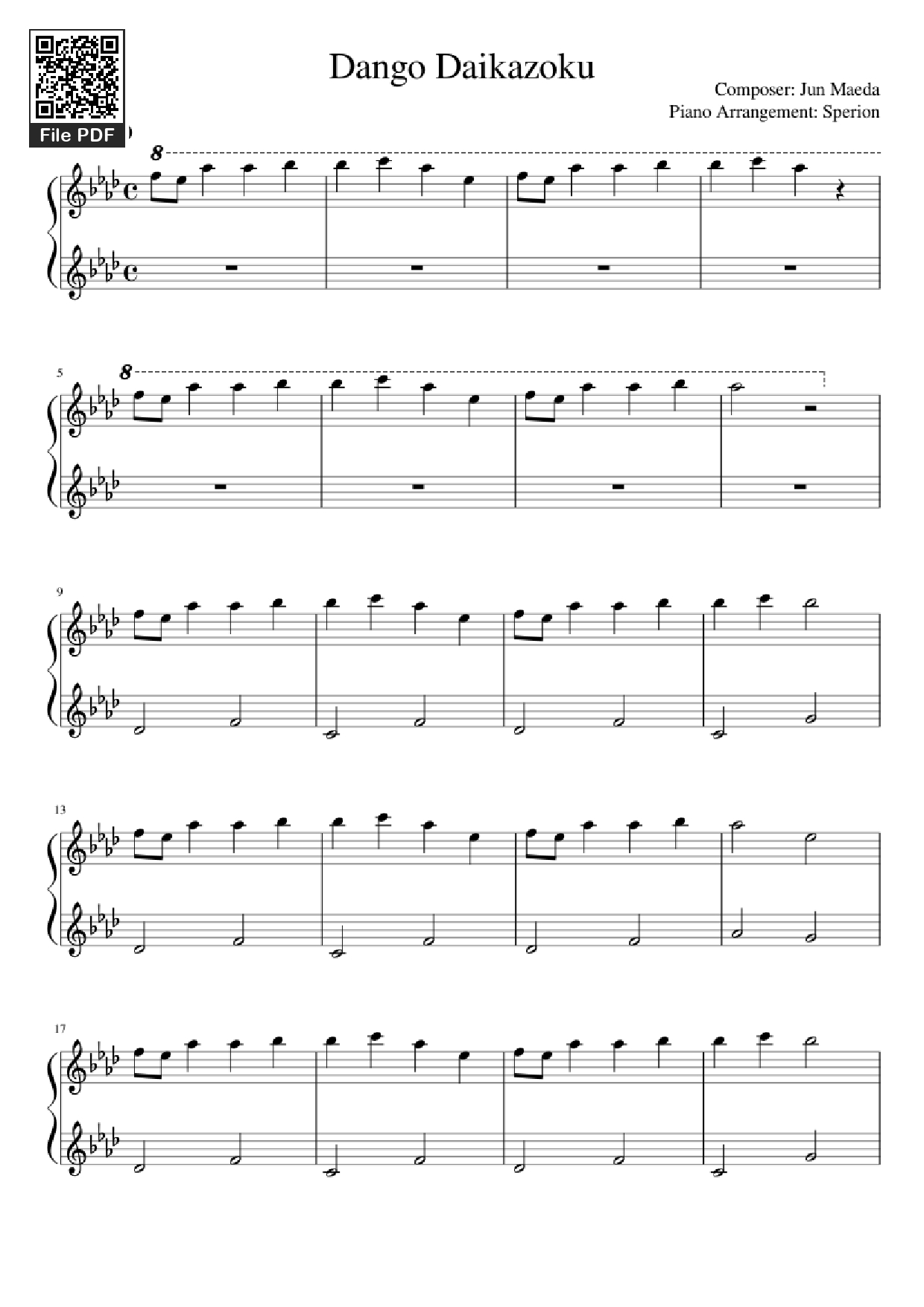 Trang 1 của Sheet nhạc PDF Piano bài hát Dango Daikazoku Piano - Jun Maeda