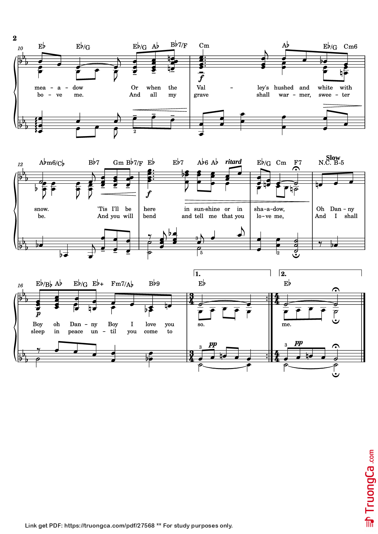 Trang 2 của Sheet nhạc PDF Piano bài hát Londonderry Air Piano - Old Irish Melody