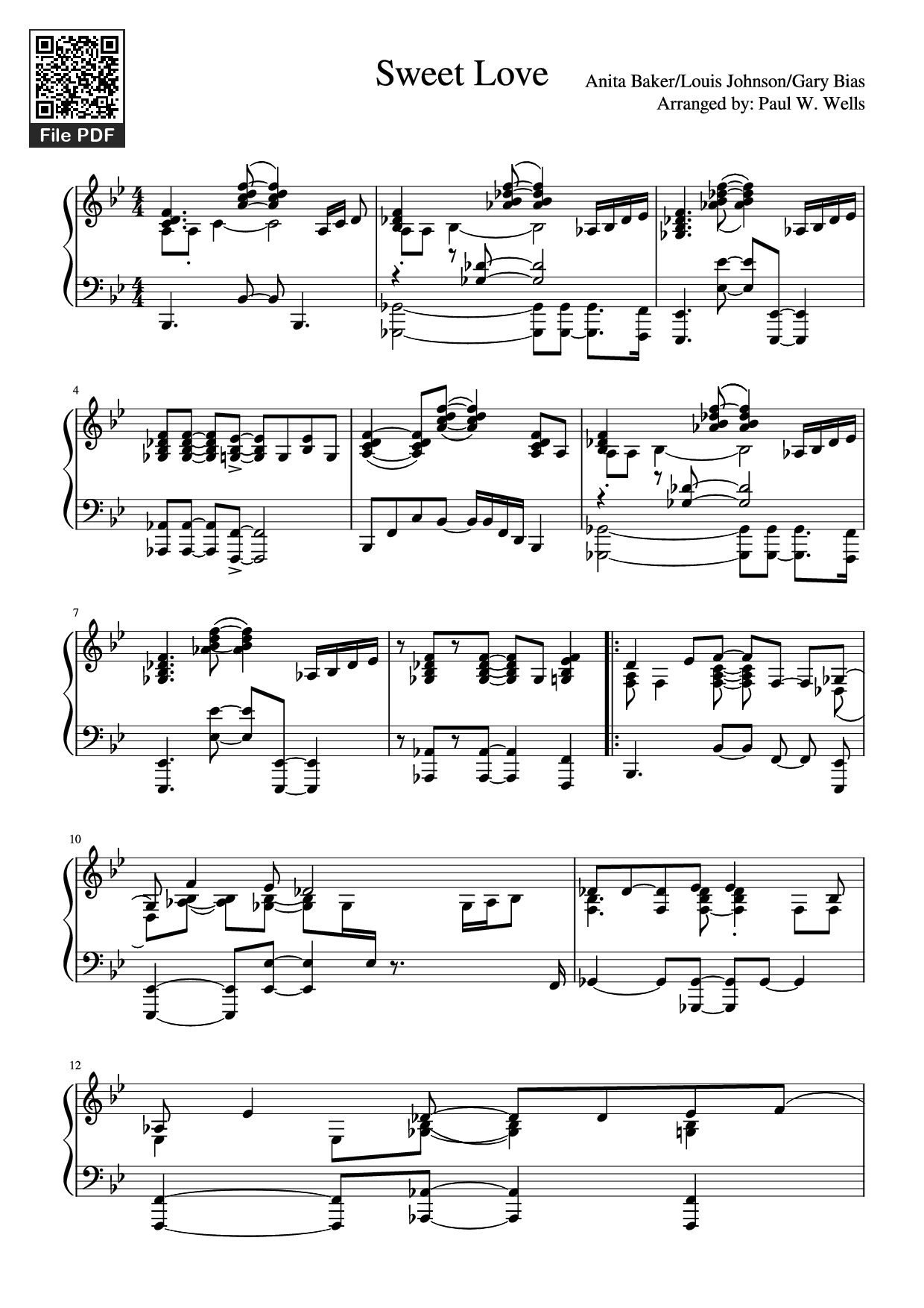 Trang 1 của Sheet nhạc PDF Piano bài hát Sweet Love Piano - Anita Baker/Louis Johnson/Gary Bias
