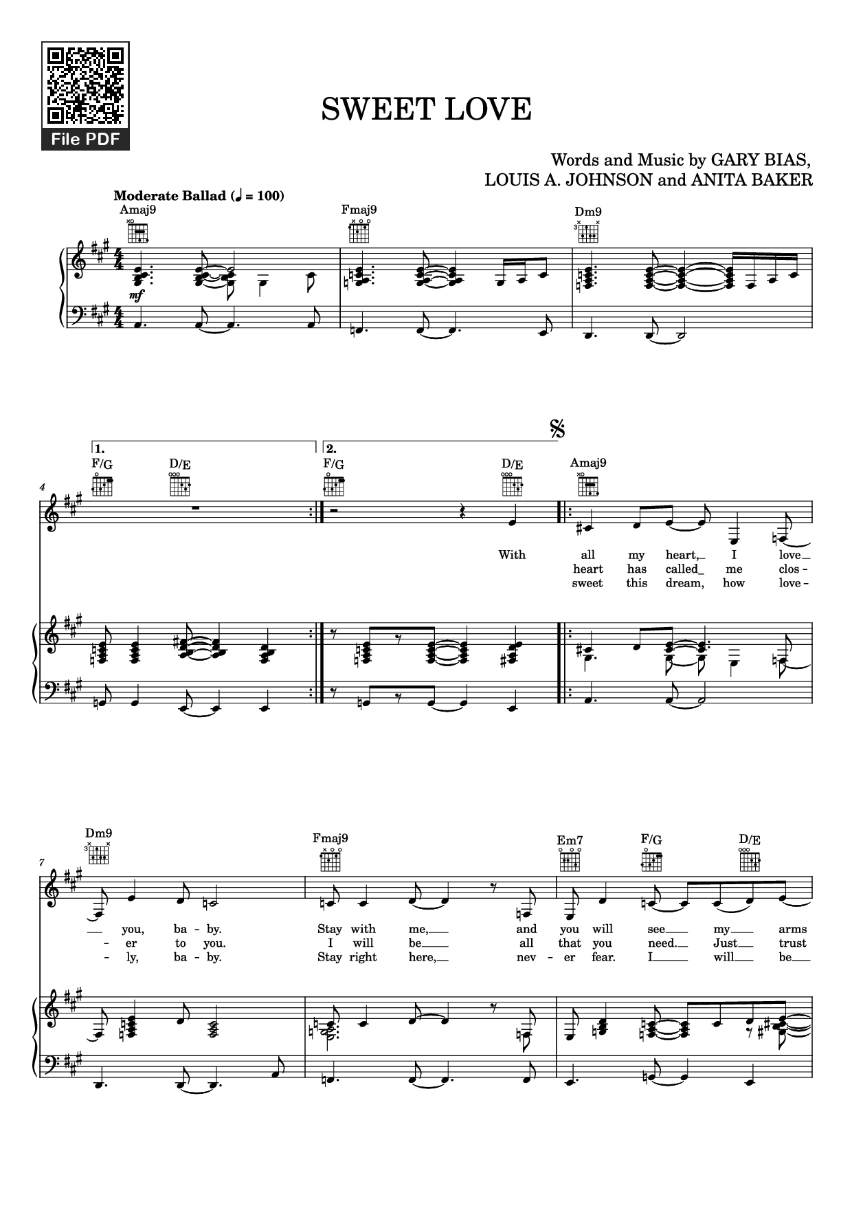 Trang 1 của Sheet nhạc PDF Piano bài hát SWEET LOVE Piano - Words and Music by GARY BIAS