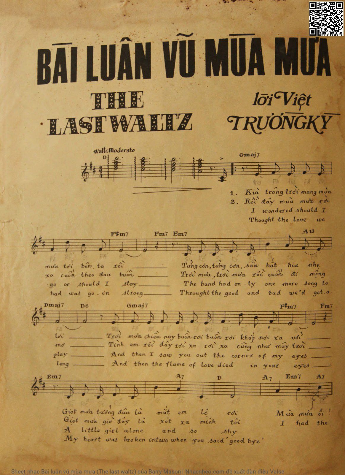 Trang 2 của Sheet nhạc PDF bài hát Bài luân vũ mùa mưa (The last waltz) - Barry Mason, Kìa trông trời mang mùa mưa tới bên  ta rồi