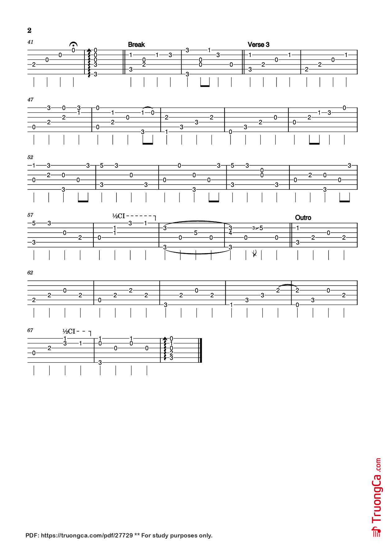 Trang 2 của Sheet nhạc PDF Guitar Tab bài hát Stay Gold Guitar TAB - Stevie Wonder