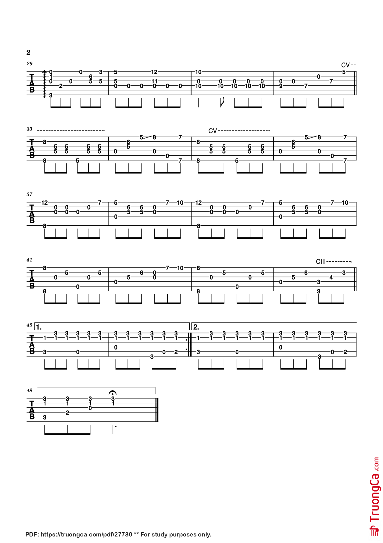 Trang 2 của Sheet nhạc PDF Guitar Tab bài hát Theme from A Summer Place Guitar TAB - Max Steiner