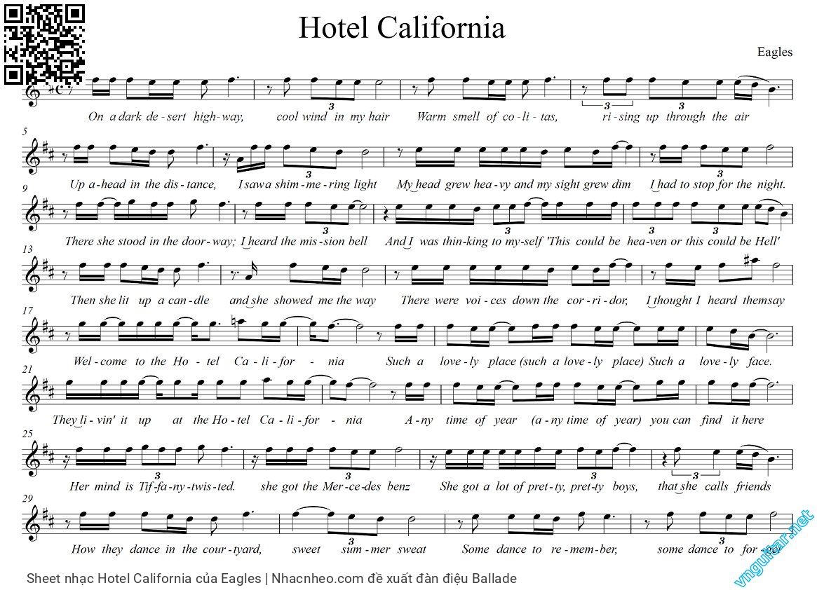 Sheet nhạc Hotel California