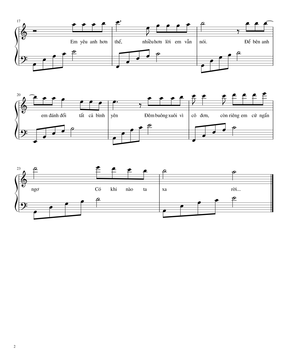 Trang 2 của Sheet nhạc PDF bài hát Có khi nào rời xa Piano - Bích Phương