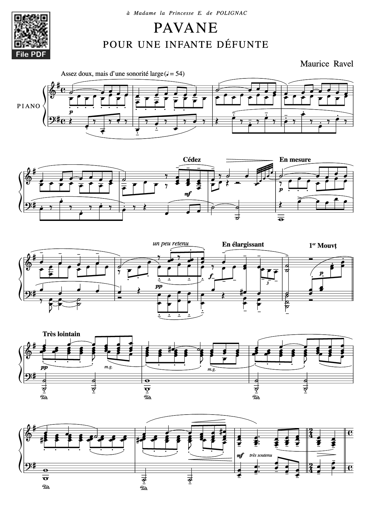 Trang 1 của Sheet nhạc PDF Piano bài hát PAVA N E Piano - Maurice  Ravel