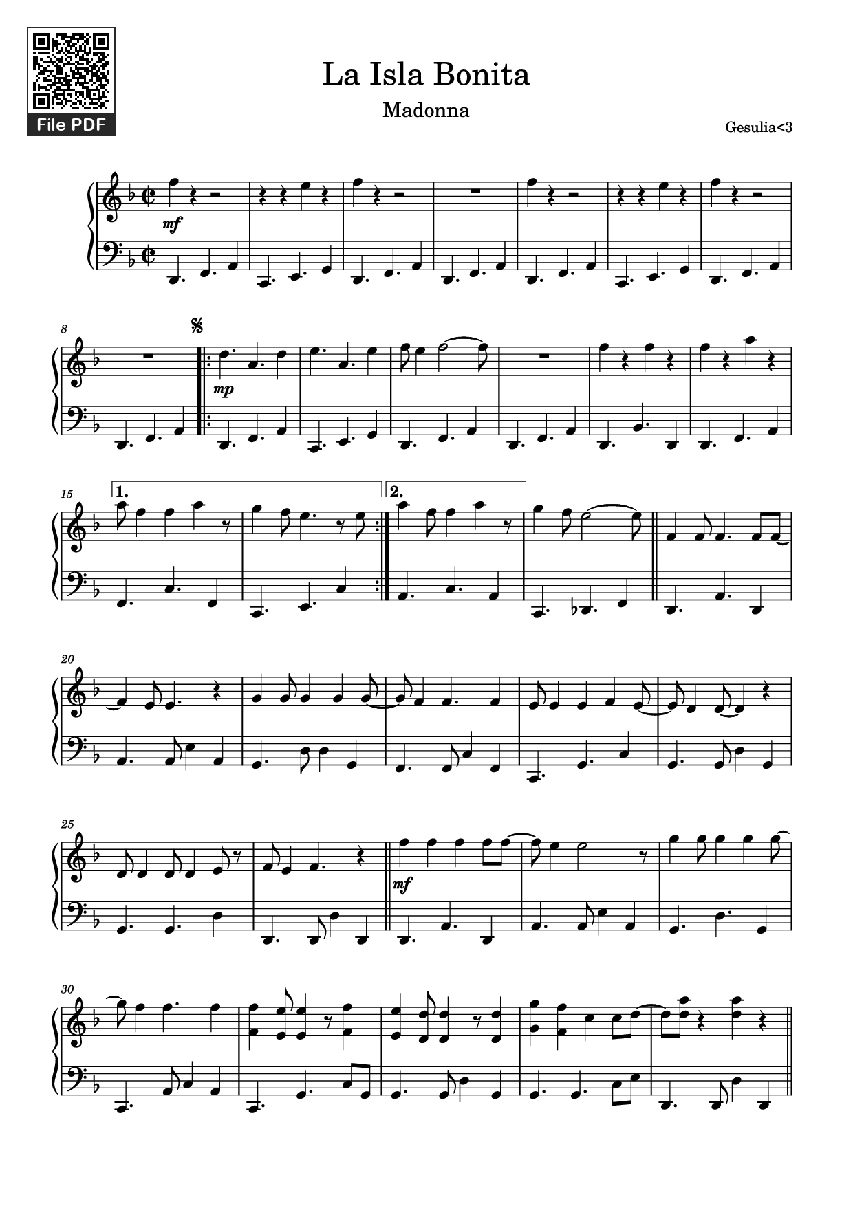 Sheet nhạc PDF bài La Isla Bonita Piano