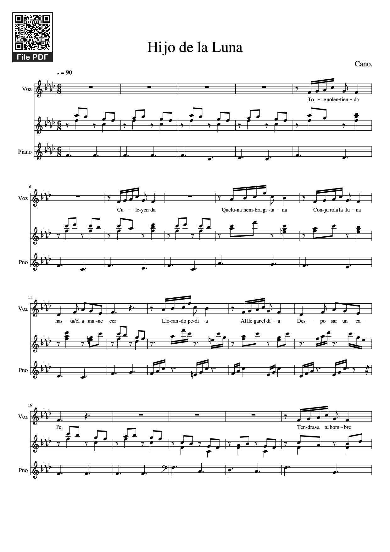 Trang 1 của Sheet nhạc PDF Piano bài hát Hijo de la Luna Piano - Cano