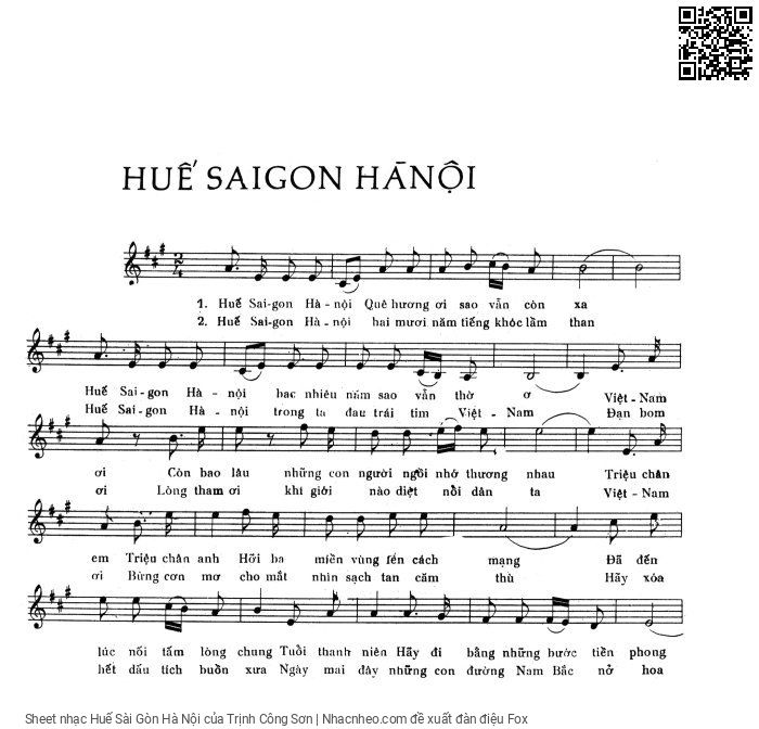 Trang 1 của Sheet nhạc PDF bài hát Huế Sài Gòn Hà Nội - Trịnh Công Sơn, 1.  Huế Sài Gòn Hà Nội Quê hương ơi sao vẫn còn  xa. Huế Sài Gòn Hà Nội bao nhiêu  năm sao vẫn thờ  ơ