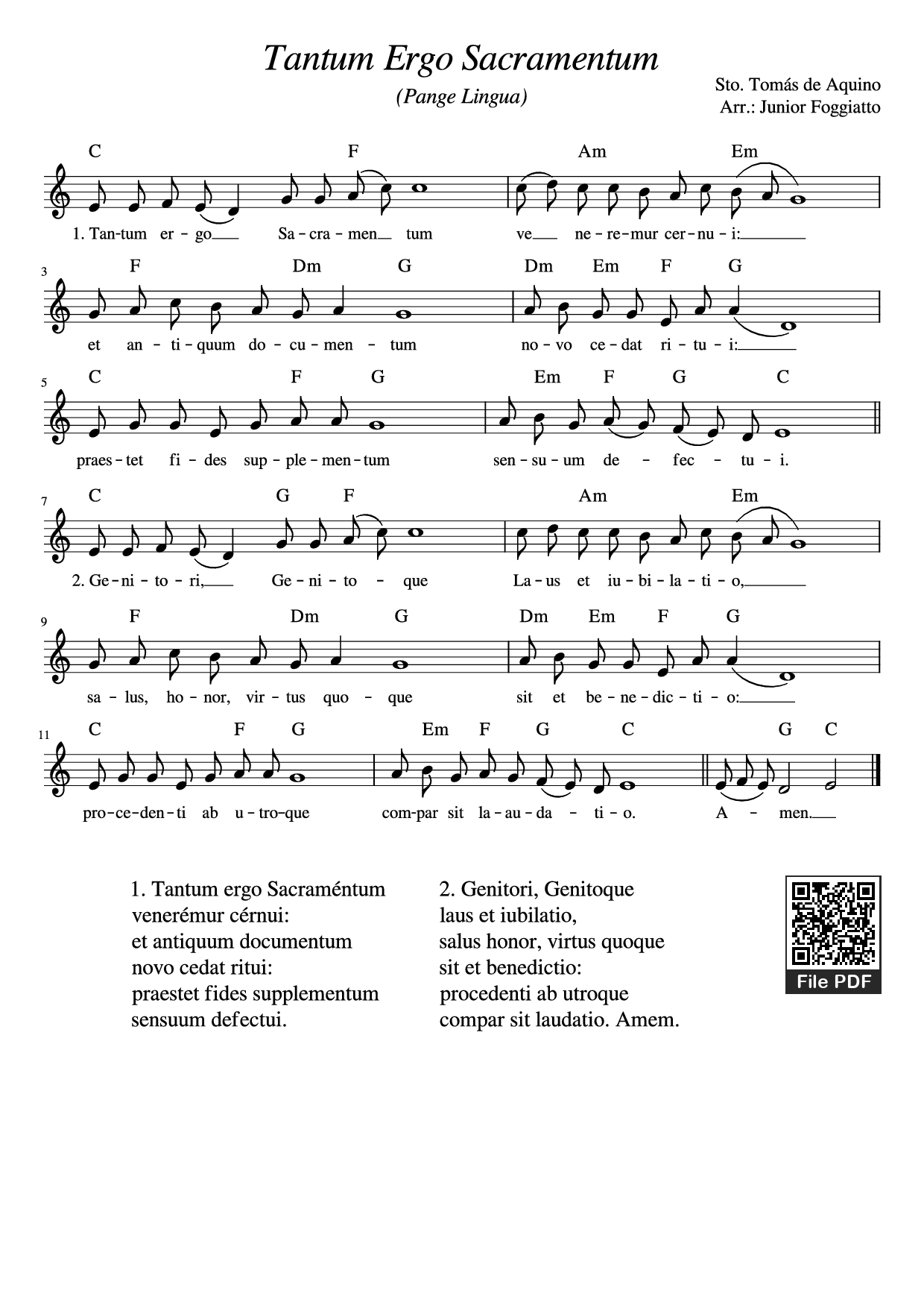 Trang 1 của Sheet nhạc PDF bài hát Tantum Ergo Sacramentum, Pange Lingua - St. Thomas Aquinas