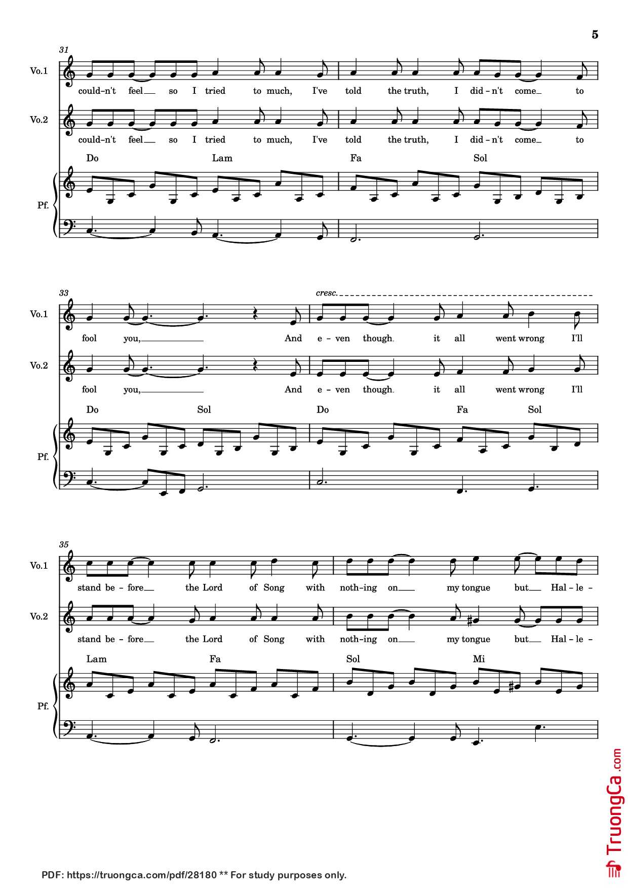 Trang 5 của Sheet nhạc PDF Piano bài hát Hallelujah Piano - Parole e musica di
