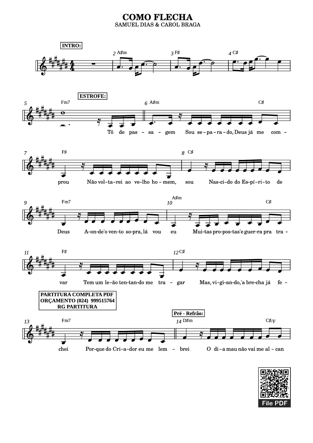Trang 1 của Sheet nhạc PDF bài hát COMO FLECHA SAMUEL DIAS & CAROL BRAGA Piano - Reuben Morgan / Ben Fielding