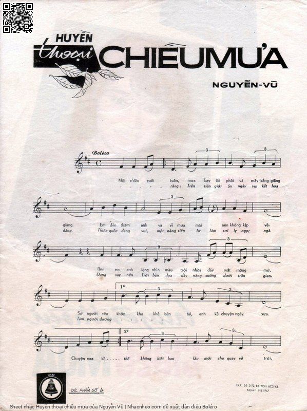 Trang 2 của Sheet nhạc PDF bài hát Huyền thoại chiều mưa - Nguyễn Vũ, 1. Một chiều cuối  tuần mưa bay lất  phất và mây trắng giăng  giăng. Em  đến thăm  anh vì trời mưa  mãi nên không kịp  về