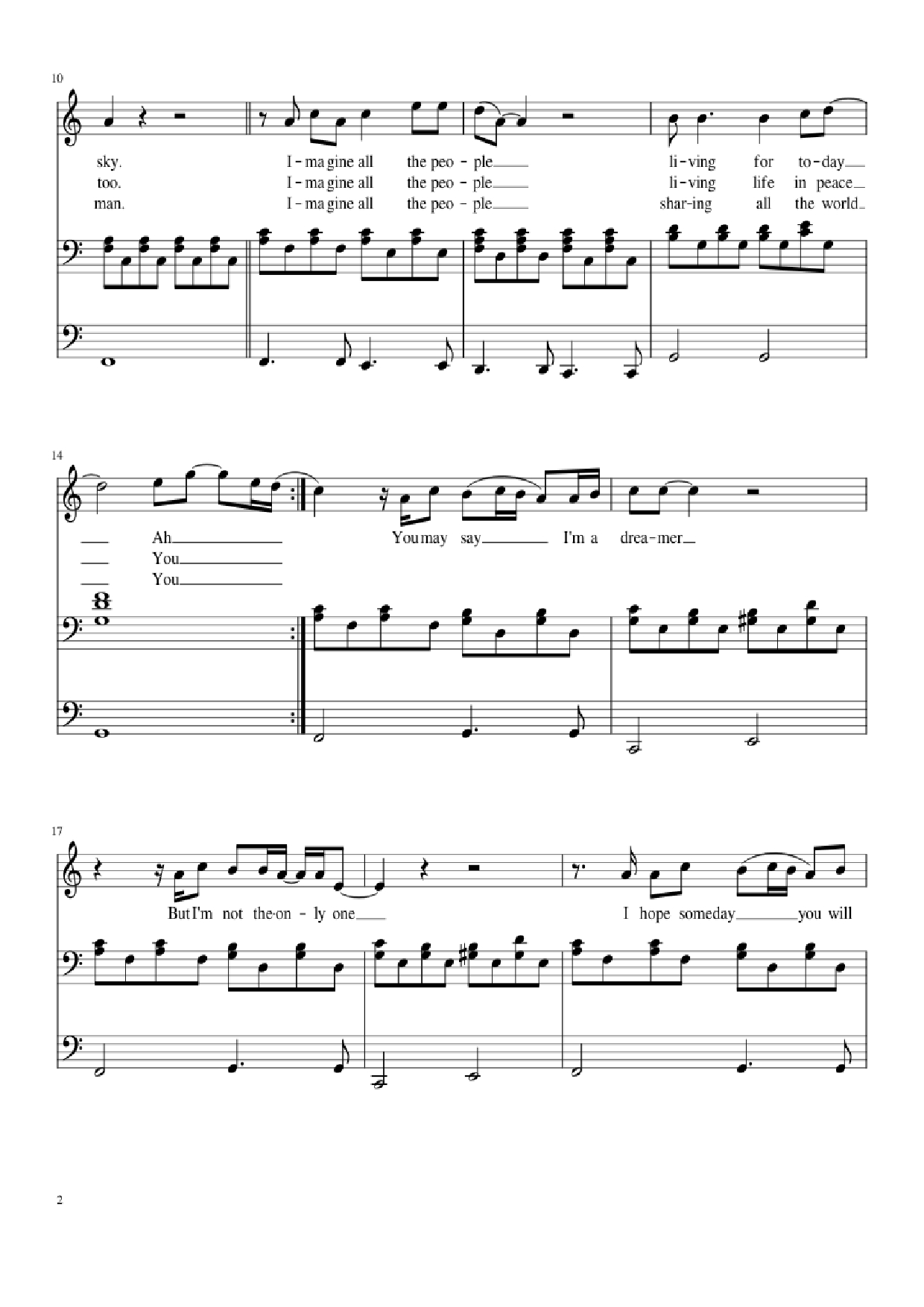 Trang 2 của Sheet nhạc PDF Piano bài hát Imagine Piano & Vocal - John Lennon