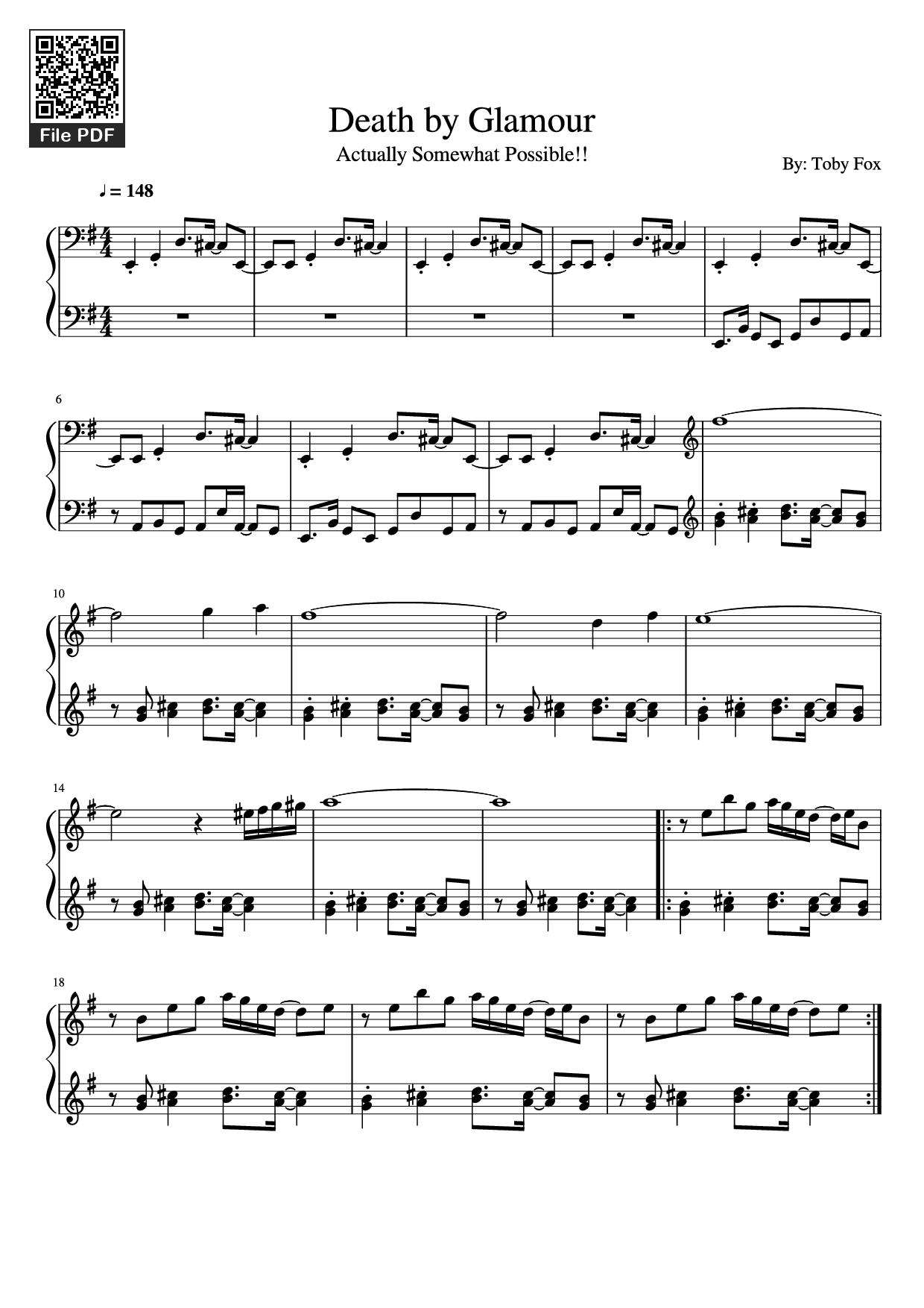 Trang 1 của Sheet nhạc PDF Piano bài hát Death by Glamour Piano - By: Toby Fox