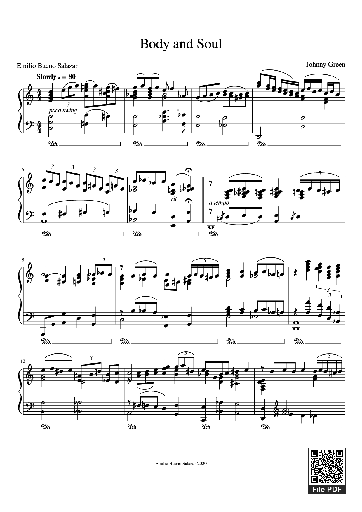 Trang 1 của Sheet nhạc PDF Piano bài hát Body and Soul Piano - Johnny Green