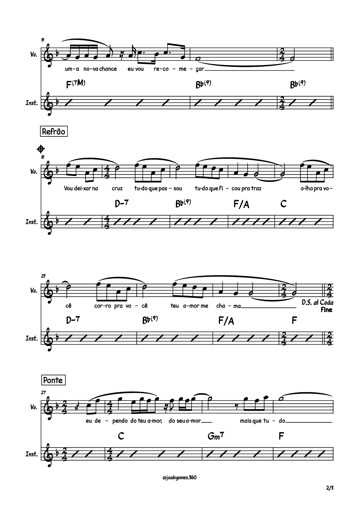 Trang 2 của Sheet nhạc PDF Piano bài hát Vou deixar na cruz Piano - Compositor: Kleber Lucas
