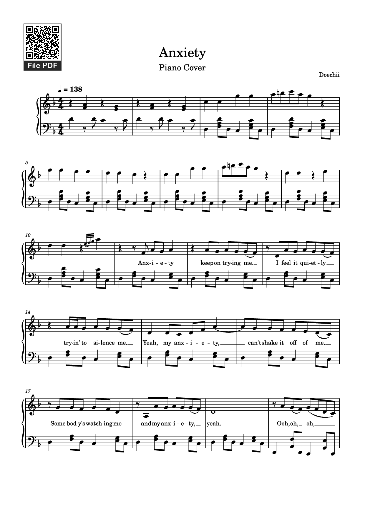 Trang 1 của Sheet nhạc PDF bài hát Anxiety Piano - Doechii