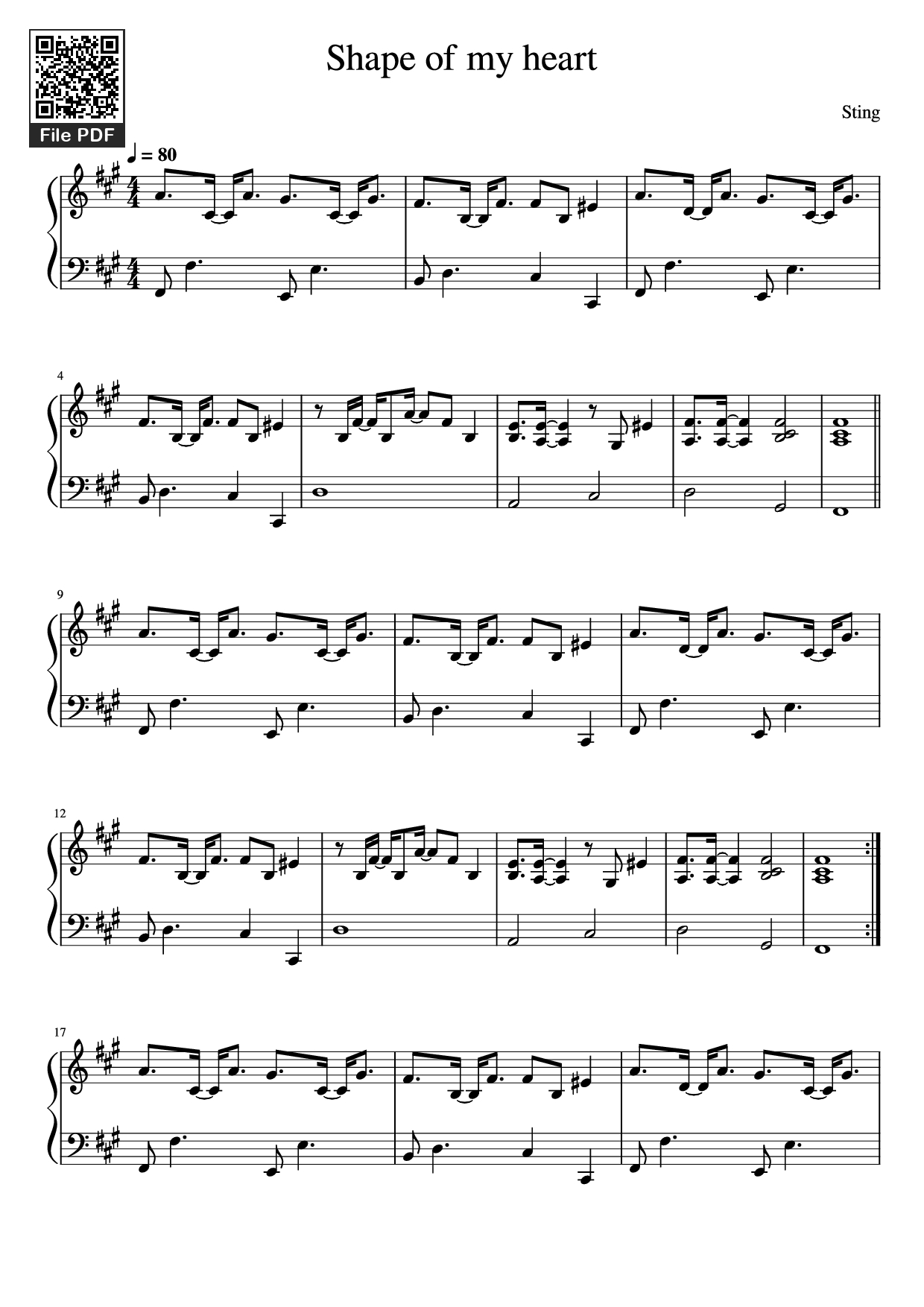 Sheet nhạc PDF bài Shape of my heart Piano