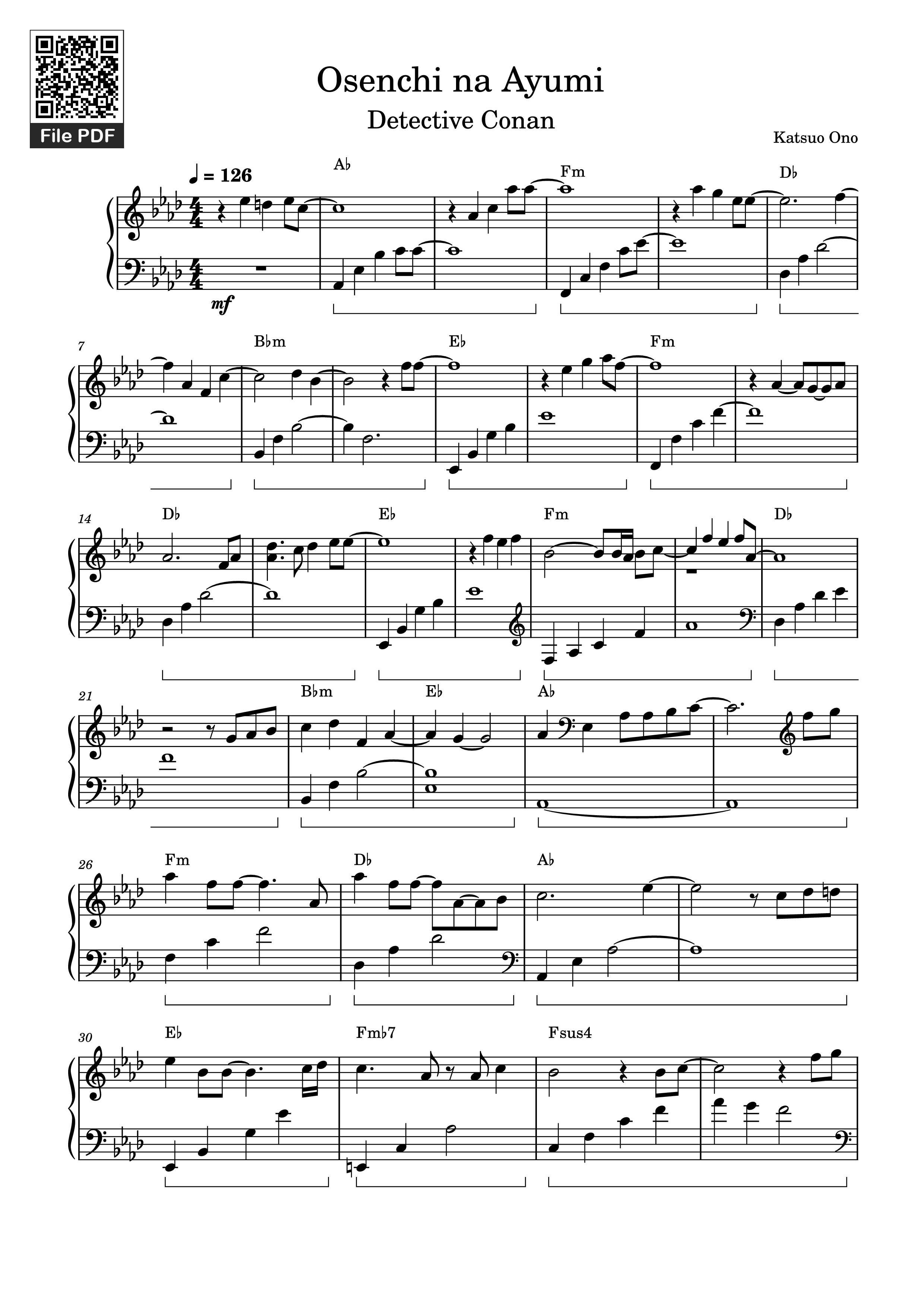 Trang 1 của Sheet nhạc PDF Piano bài hát Osenchi na Ayumi Piano - Katsuo Ono