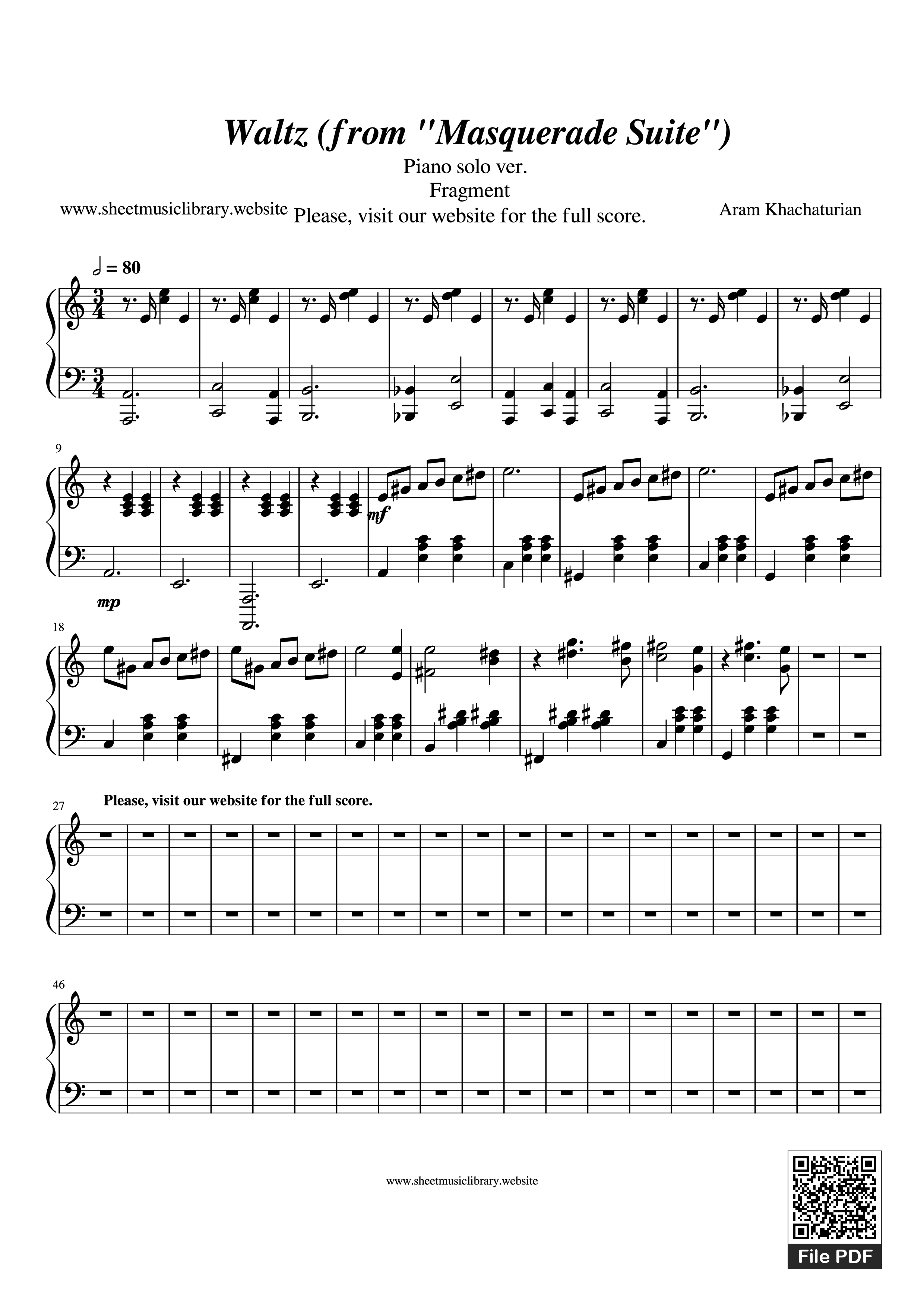 Sheet nhạc PDF bài Waltz (from Masquerade Suite) Piano