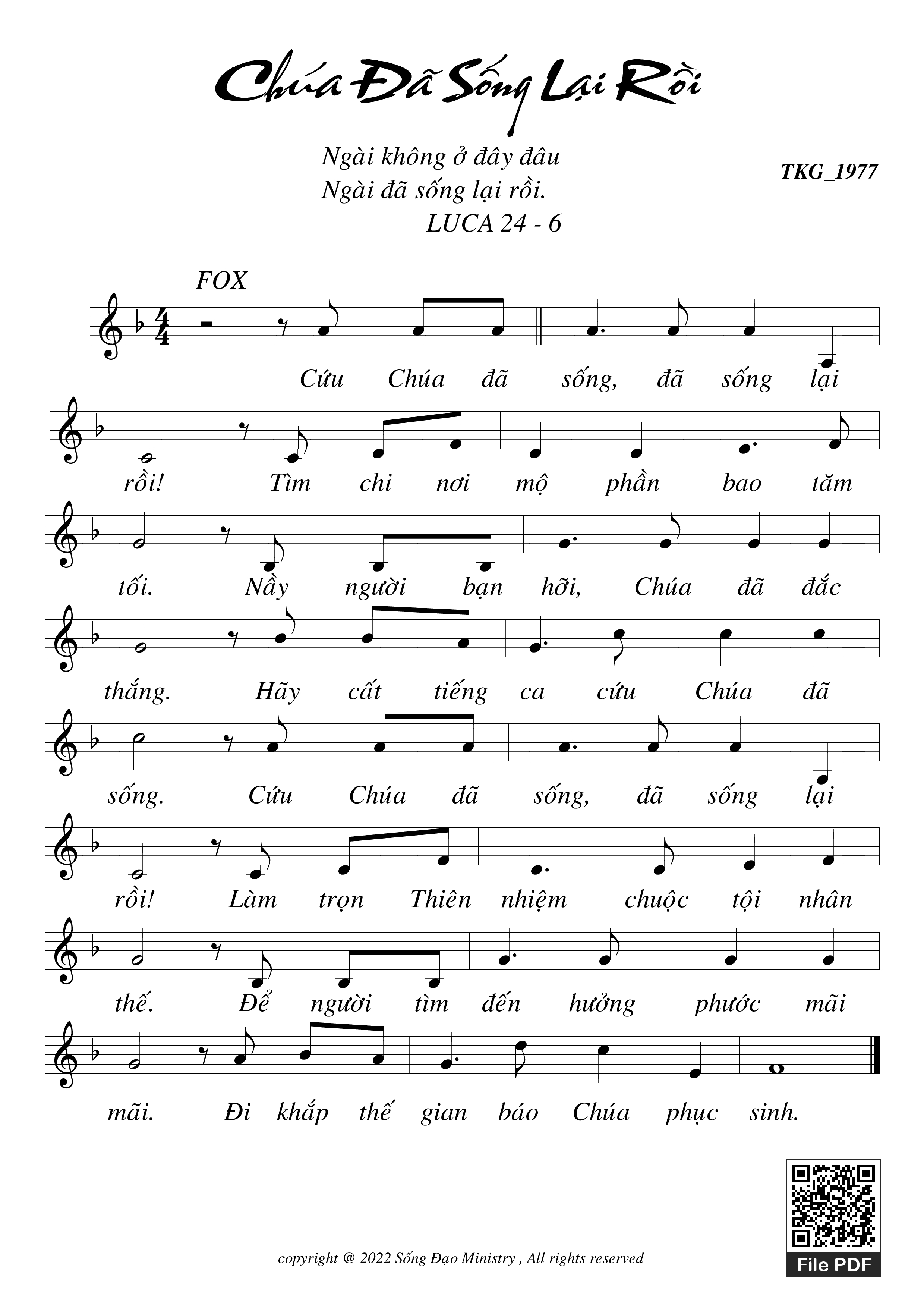 Trang 1 của Sheet nhạc PDF bài hát Liên khúc Chúa phục sinh - Thiên Kiều Giang