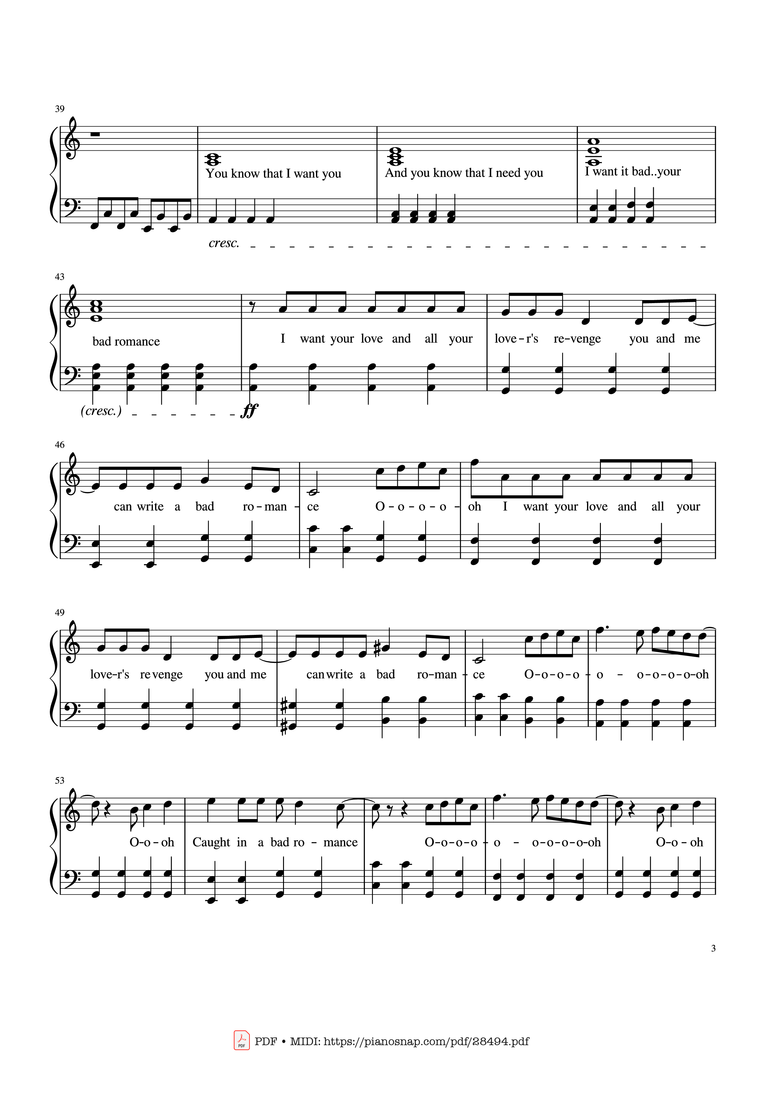 Trang 3 của Sheet nhạc PDF Piano bài hát Bad Romance - Lady Gaga Piano - Zakura
