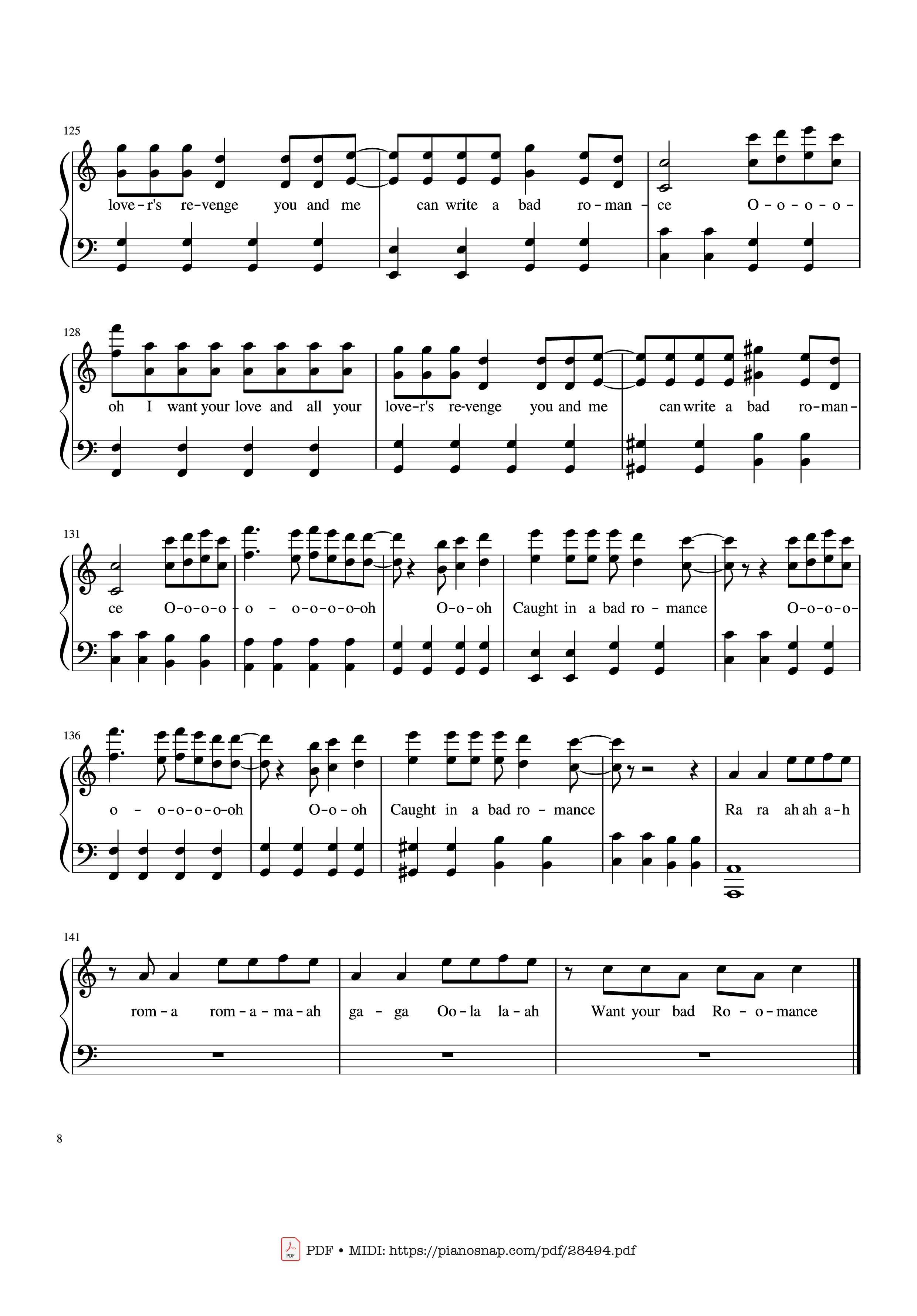 Trang 8 của Sheet nhạc PDF Piano bài hát Bad Romance - Lady Gaga Piano - Zakura